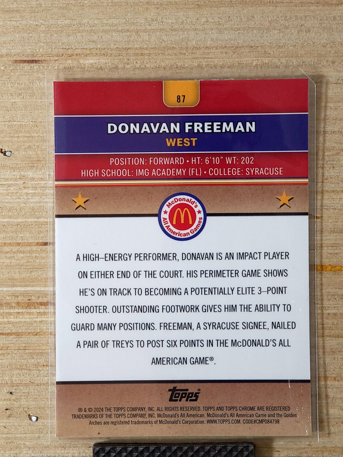 2024 Topps Chrome McDonalds All-American #87 Donovan Freeman Raywave