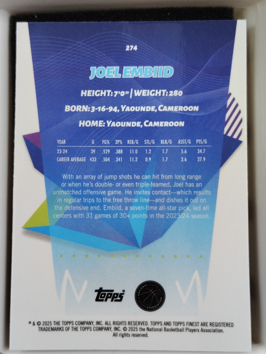 2024-25 Topps Finest Joel Embiid #274 Orange Checkerboard Refractor 036/150