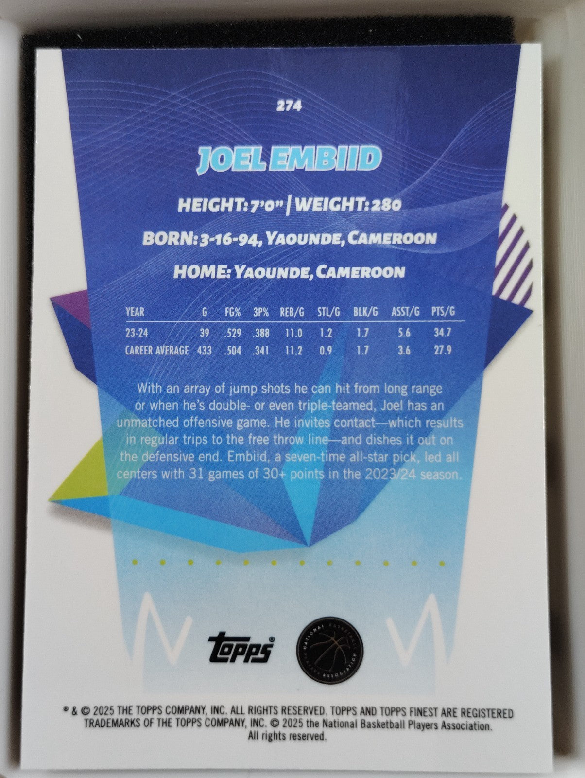 2024-25 Topps Finest Joel Embiid #274 Orange Checkerboard Refractor 036/150