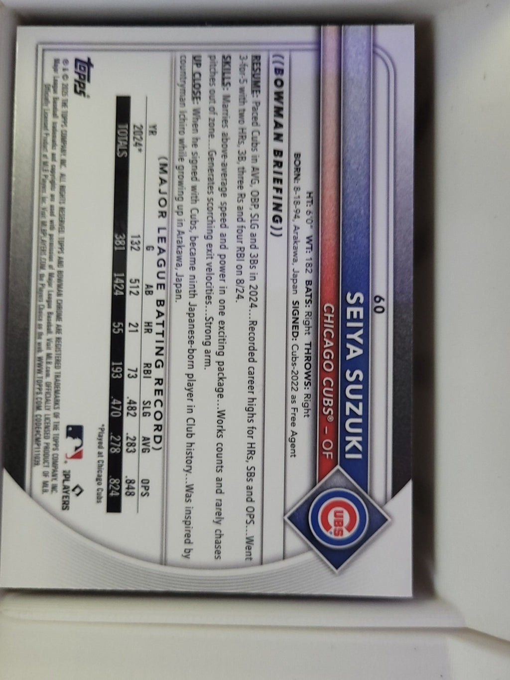 2025 Bowman Chrome Seiya Suzuki #60 Mojo Refractor