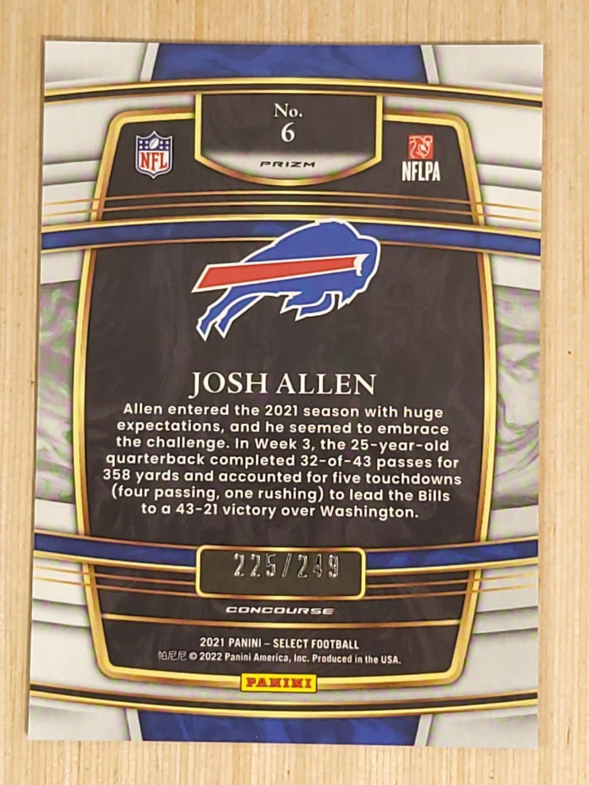 2021 Panini Select - Concourse Josh Allen #6 Tri-Color Prizm /249