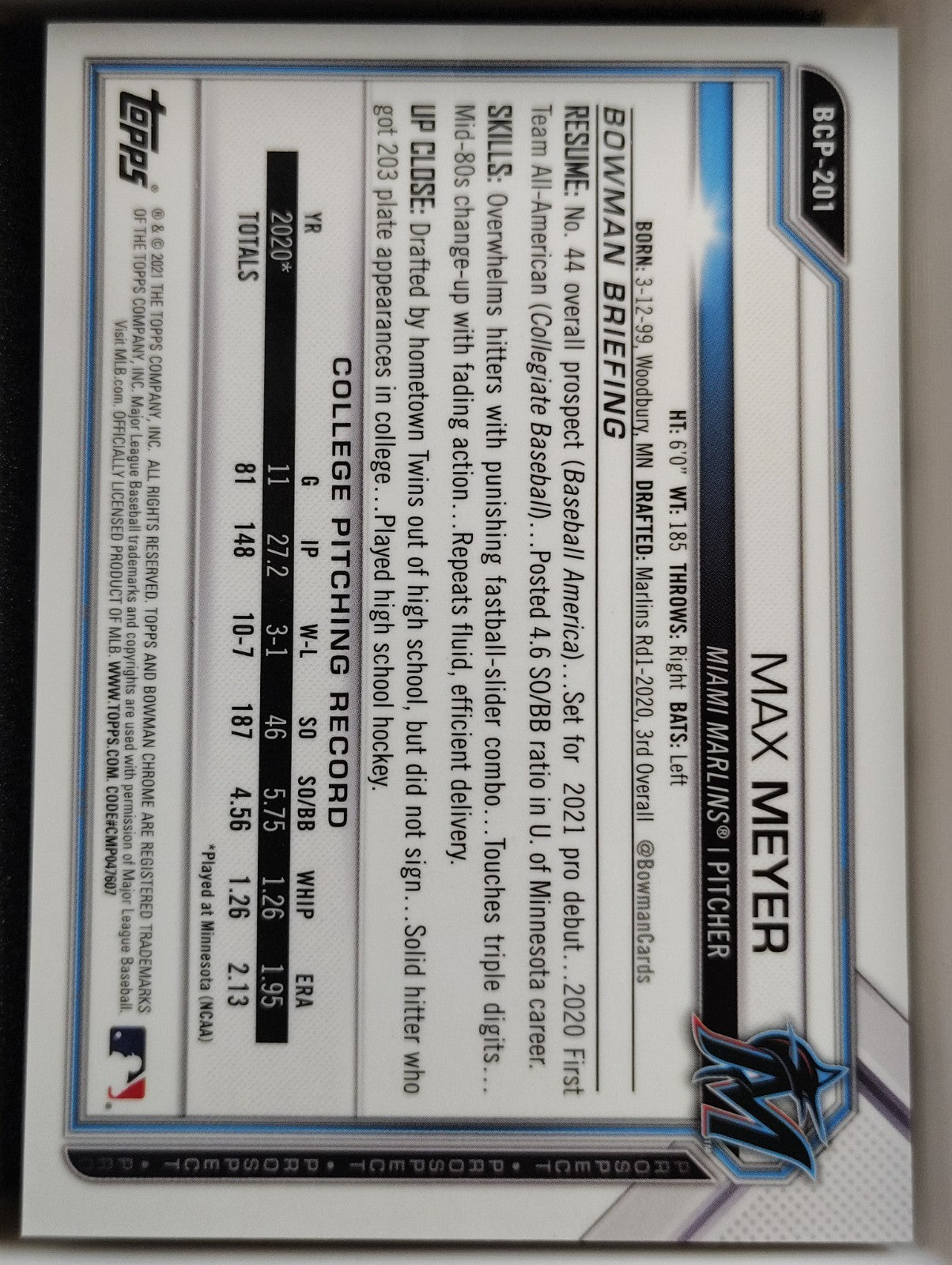 2021 Bowman Chrome #BCP-201 Max Meyer Sparkle 092/299