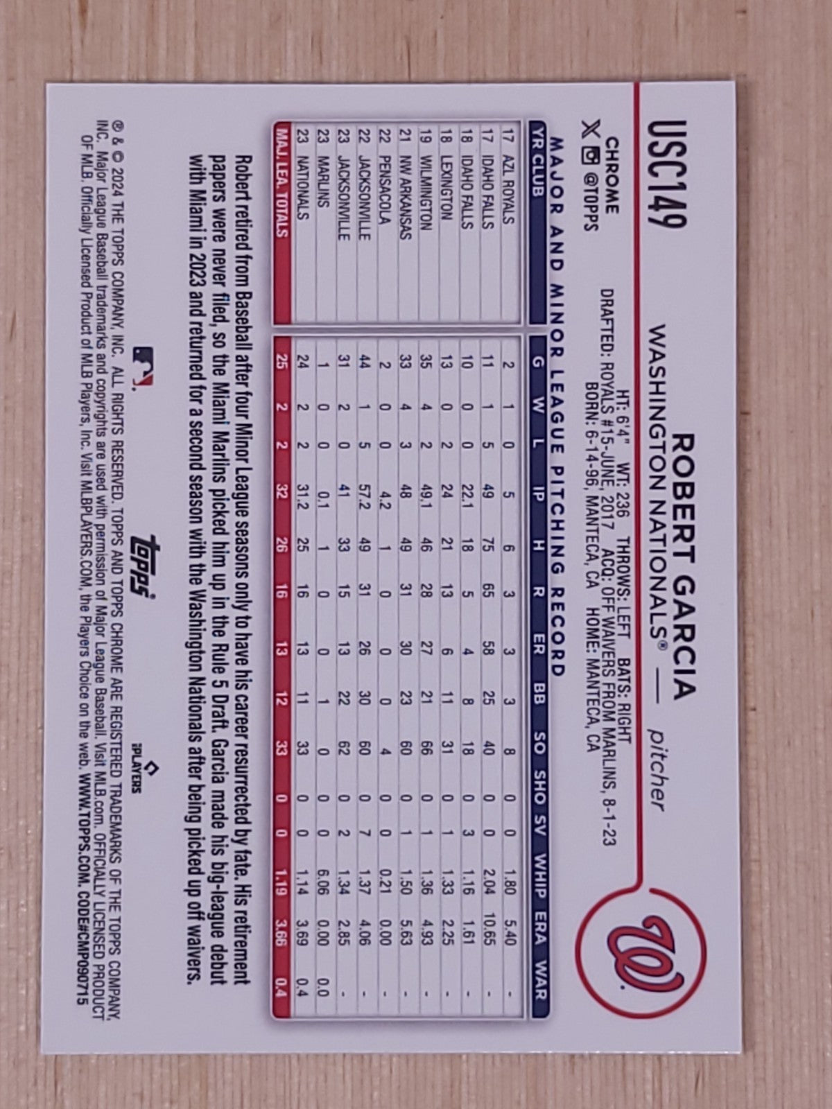2024 Topps Chrome Update Series - Robert Garcia #USC149 X-Fractor (RC)
