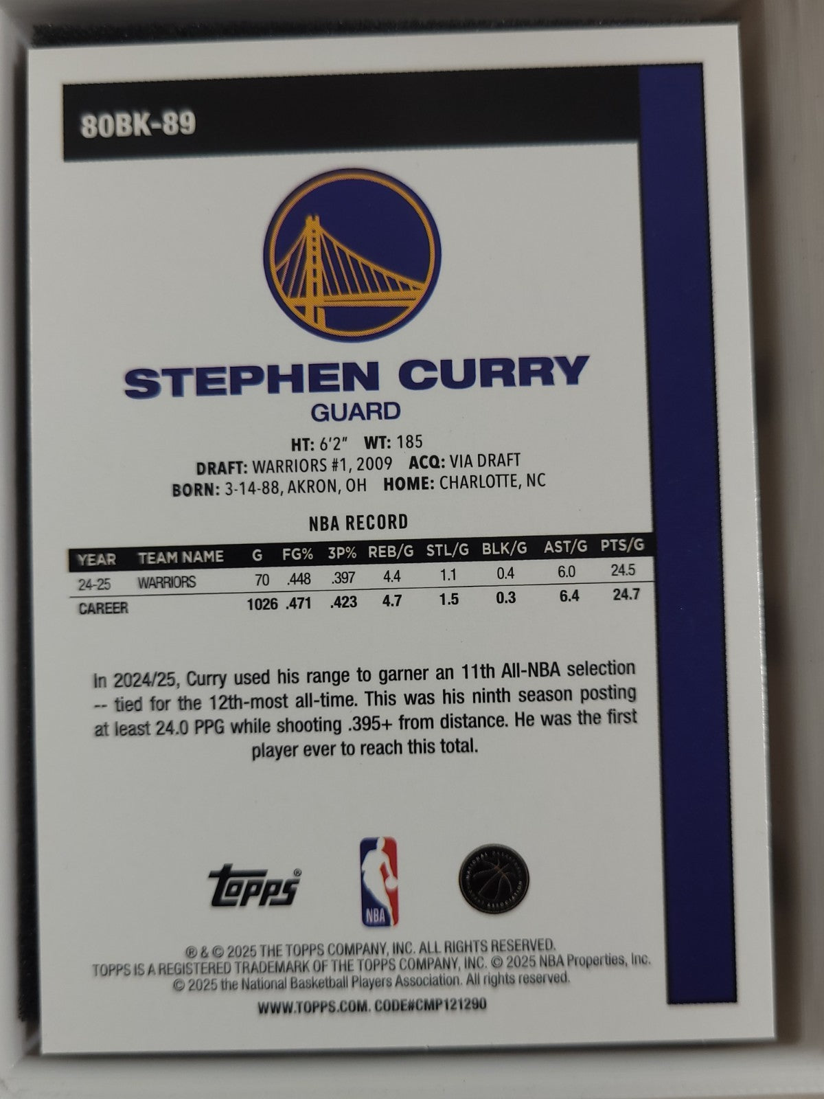 2025-26 Topps Basketball 45th Anniv.  80BK-89 Stephen Curry Foil