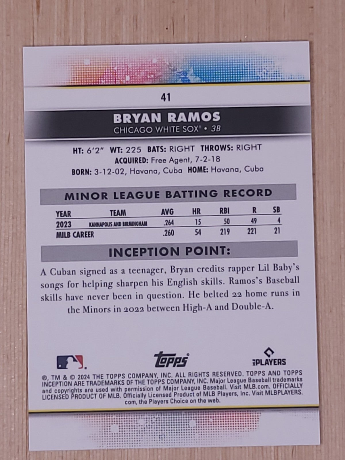 2024 Topps Inception #41 Bryan Ramos 50/75 Red