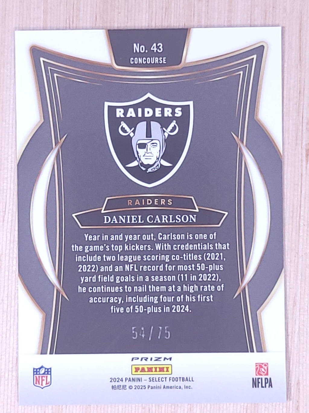 2024 Panini Select #43 Daniel Carlson Purple 54/75