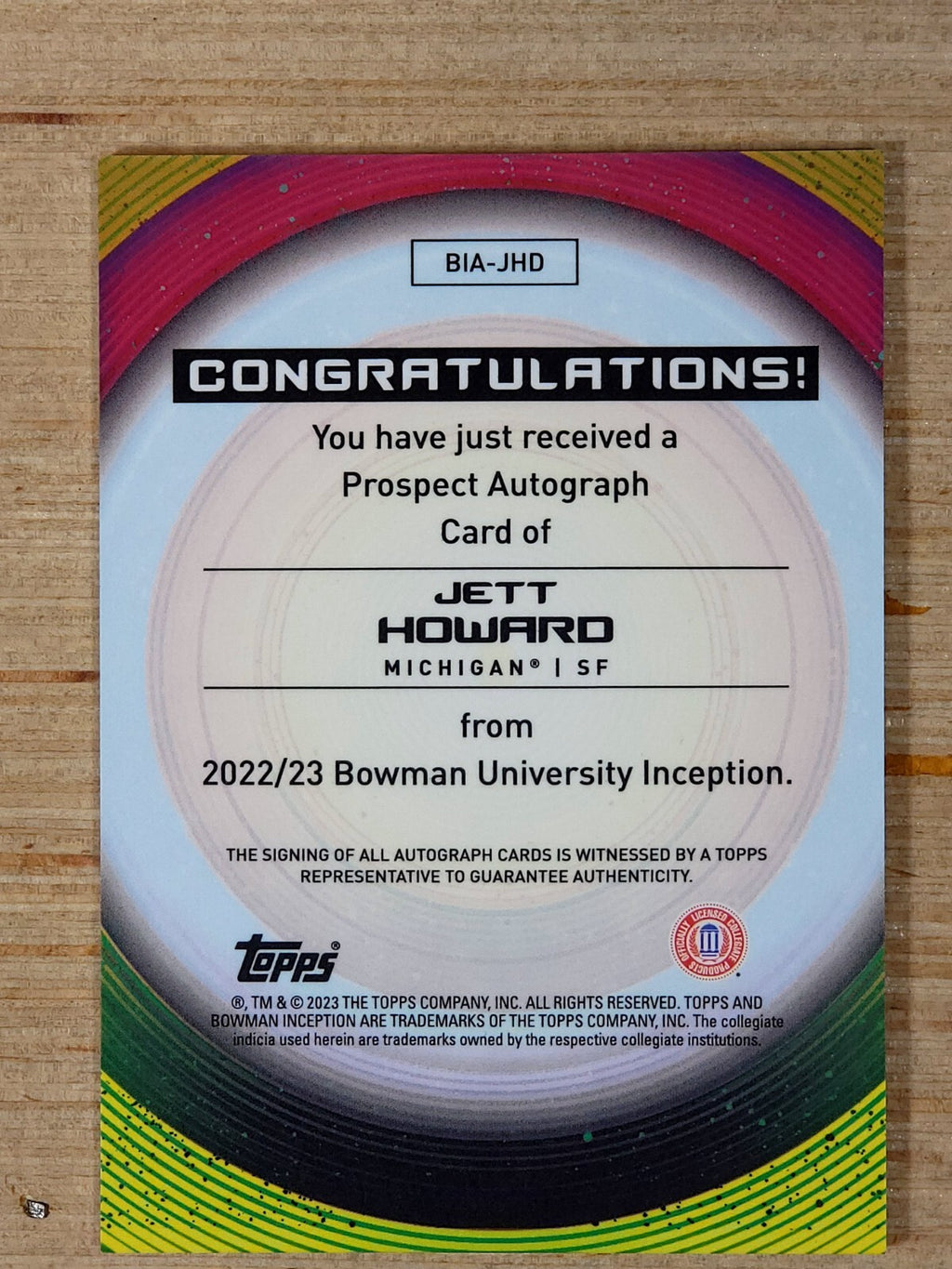 2022-23 Bowman Inception University - Autographs Jett Howard #BIA-JHD (AU, RC)