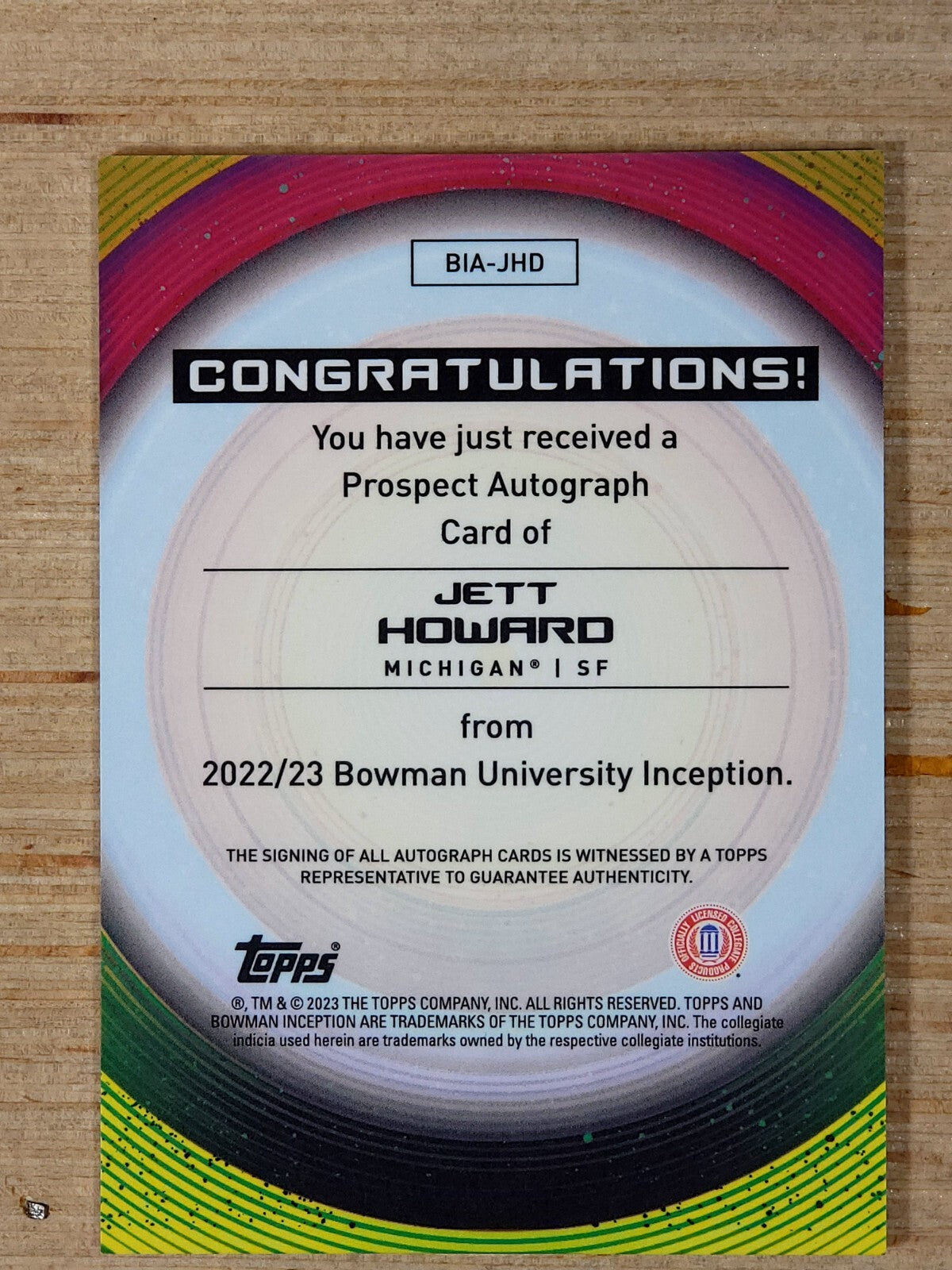 2022-23 Bowman Inception University - Autographs Jett Howard #BIA-JHD (AU, RC)