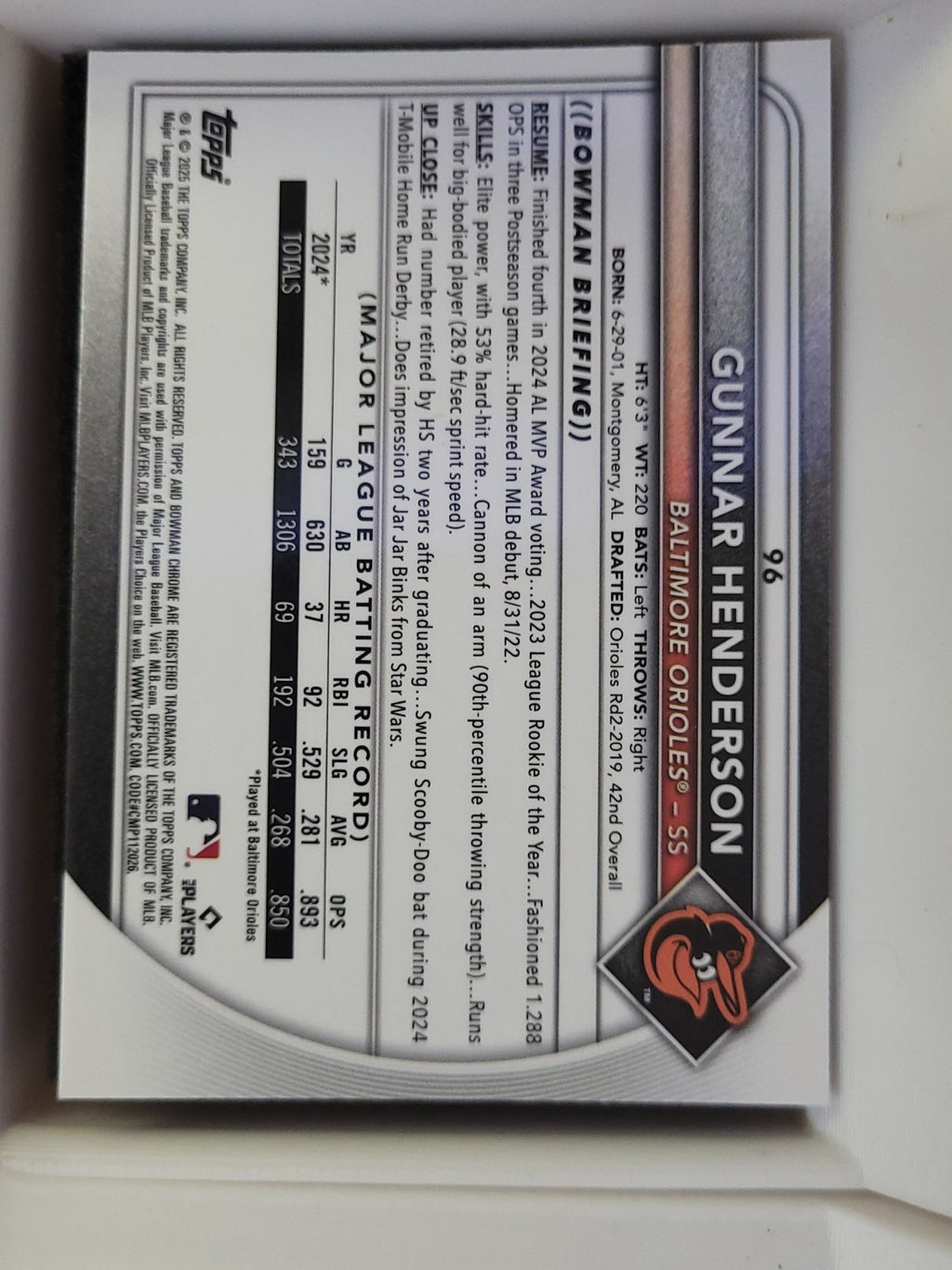 2025 Bowman Chrome #96 Gunnar Henderson