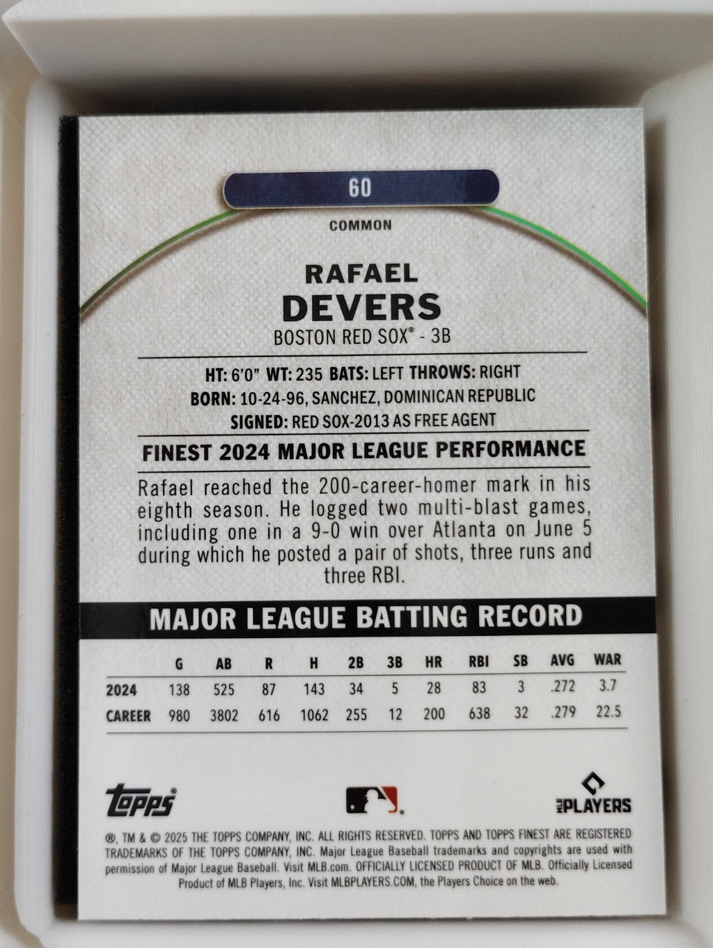 2025 Topps Finest - Common Rafael Devers #60 Checkerboard Refractor