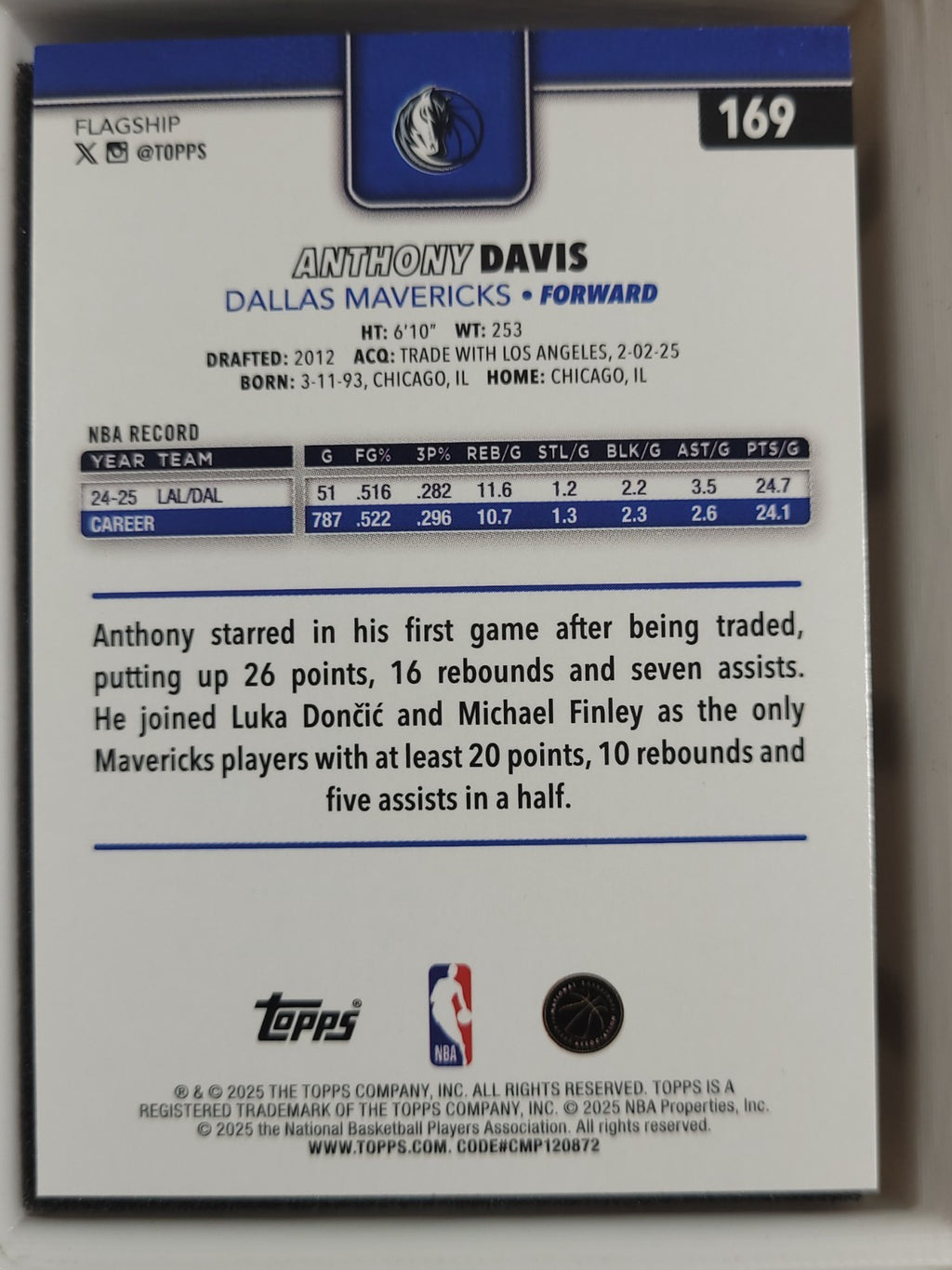 2025-26 Topps Basketball #169 Anthony Davis Purple 248/250