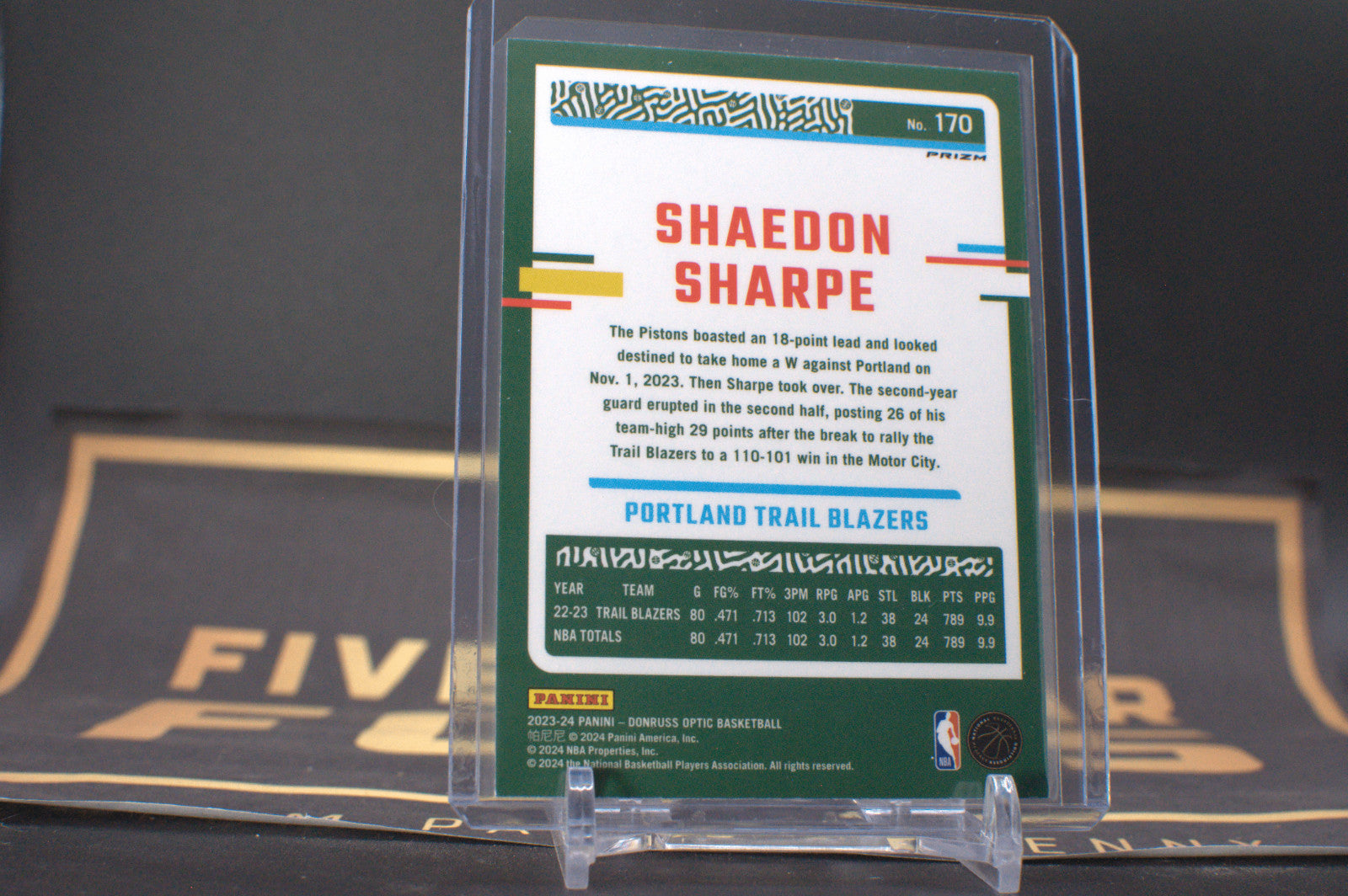 2023-24 Donruss Optic NBA Shaedon Sharpe #170 Purple **Free Shipping @ $10+**