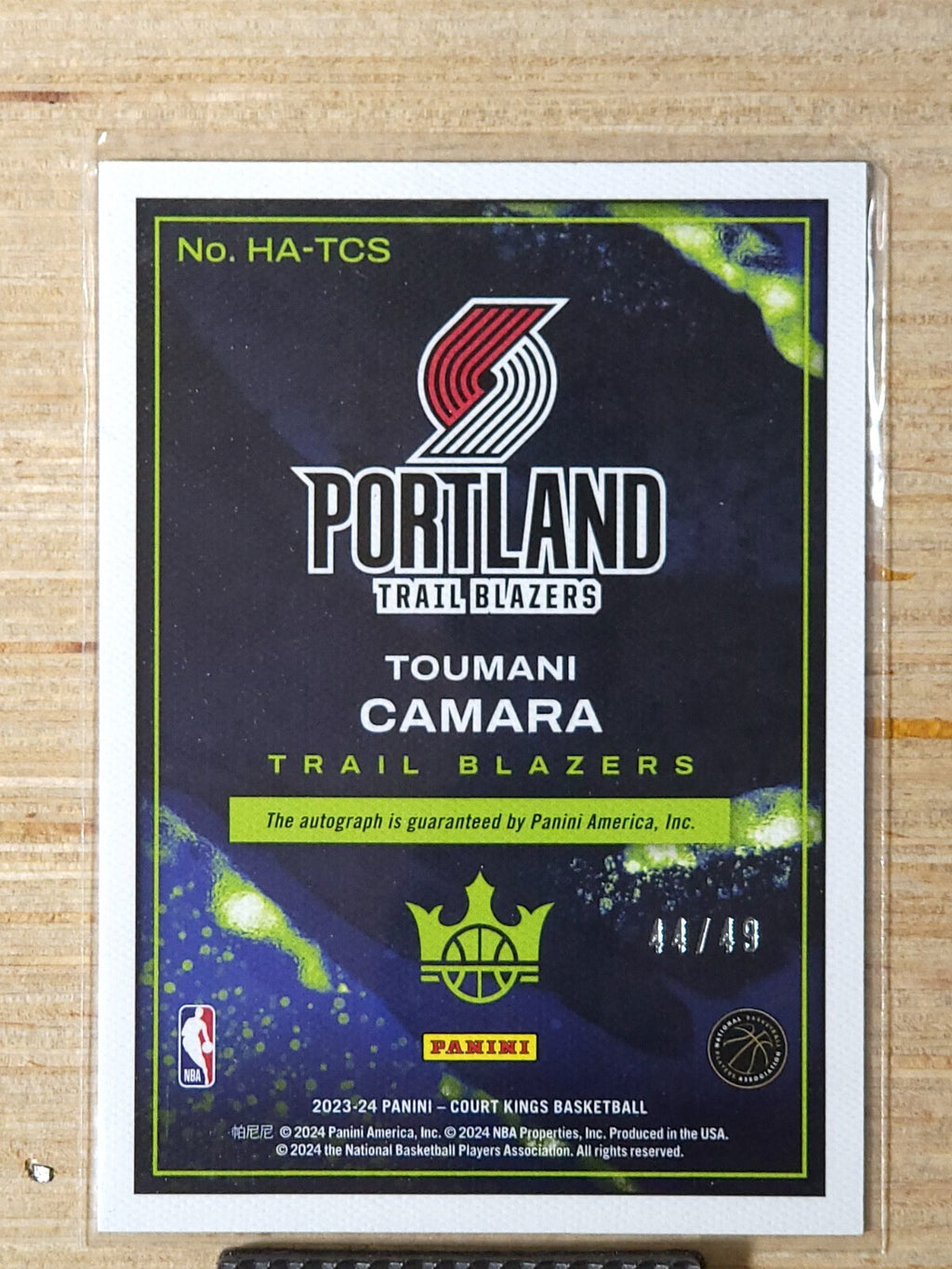 2023-24 Panini Court Kings - Heir Apparent Auto #HA-TCS Toumani Camara Purple