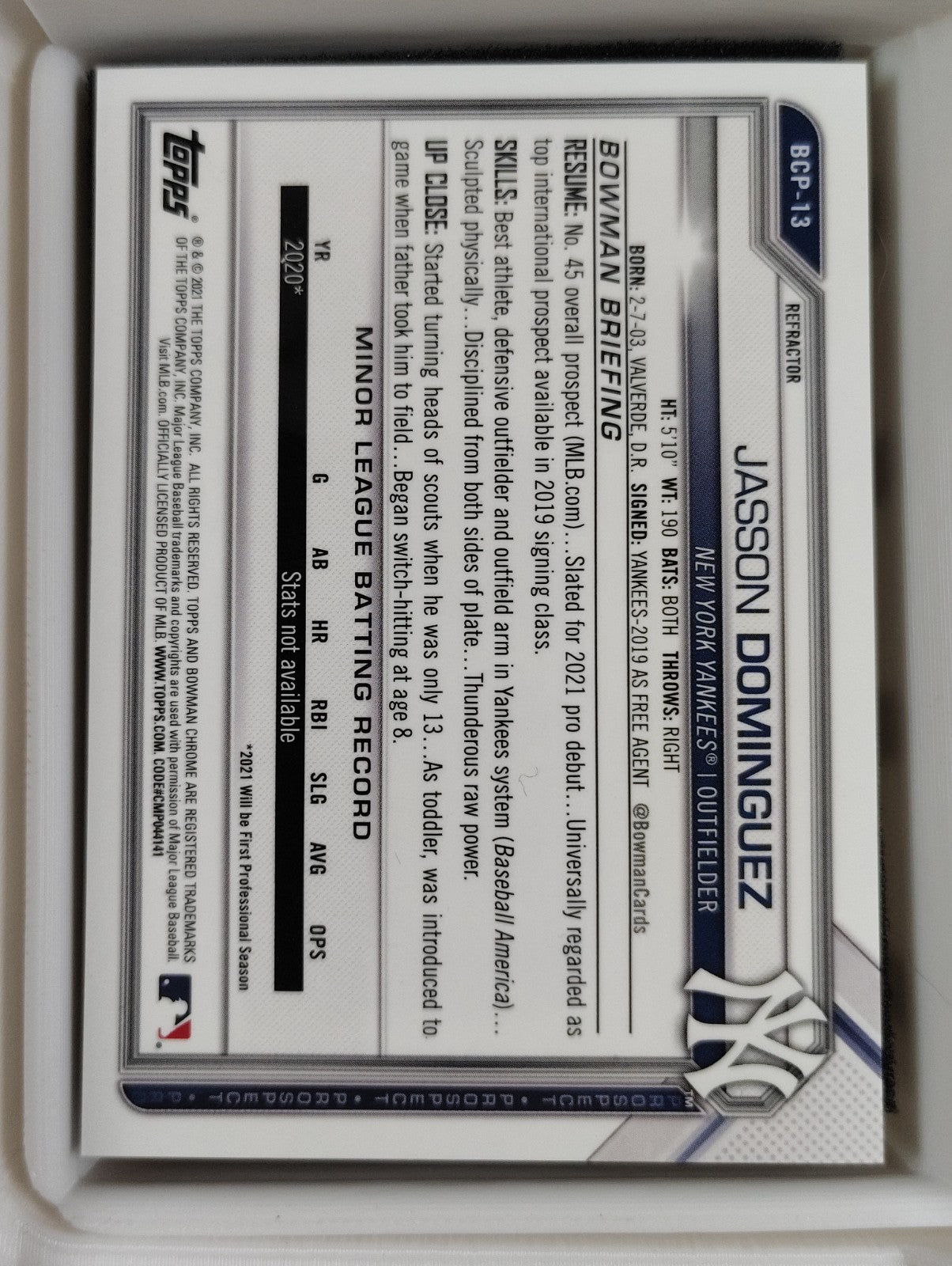2021 Bowman Chrome #BCP-13 Jasson Dominguez Refractor 137/499