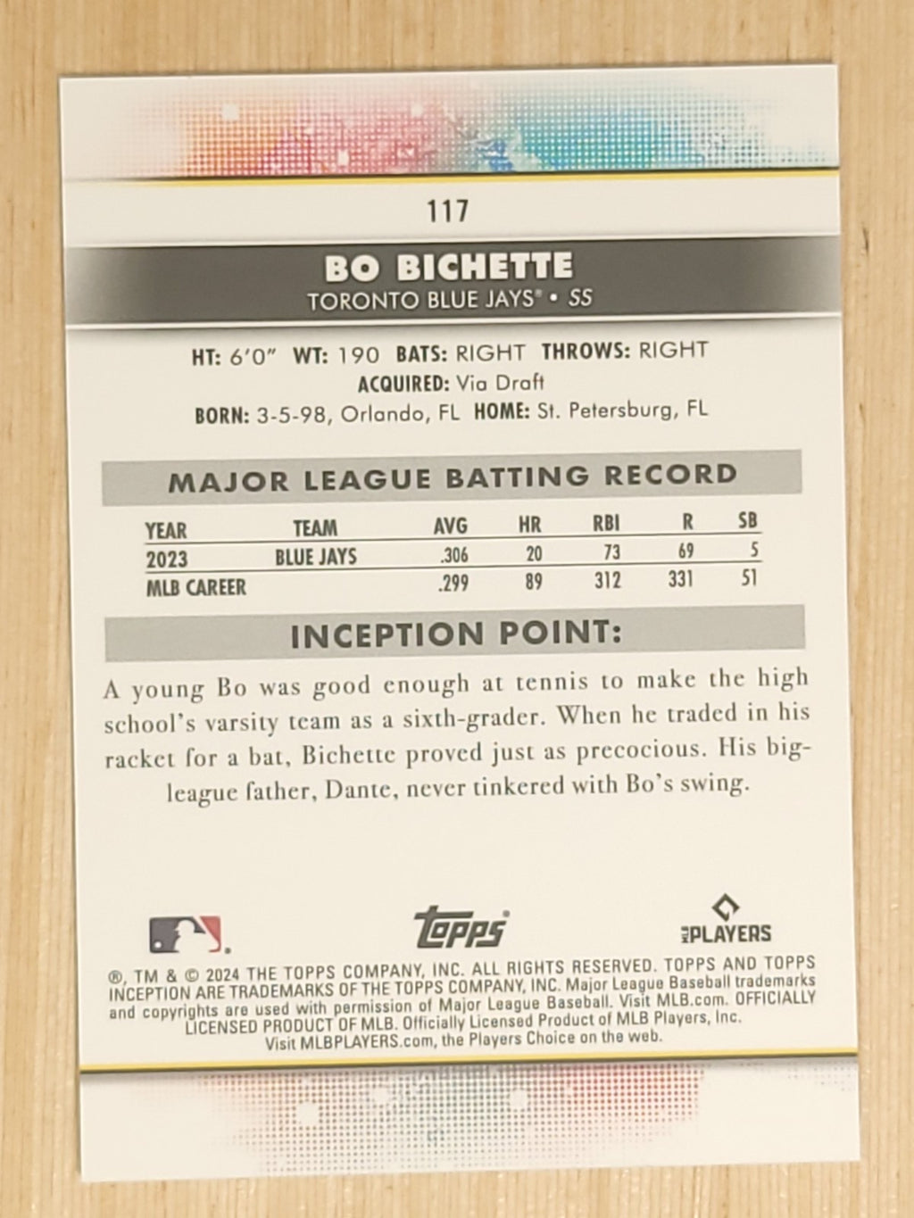 2024 Topps Inception - Bo Bichette #117