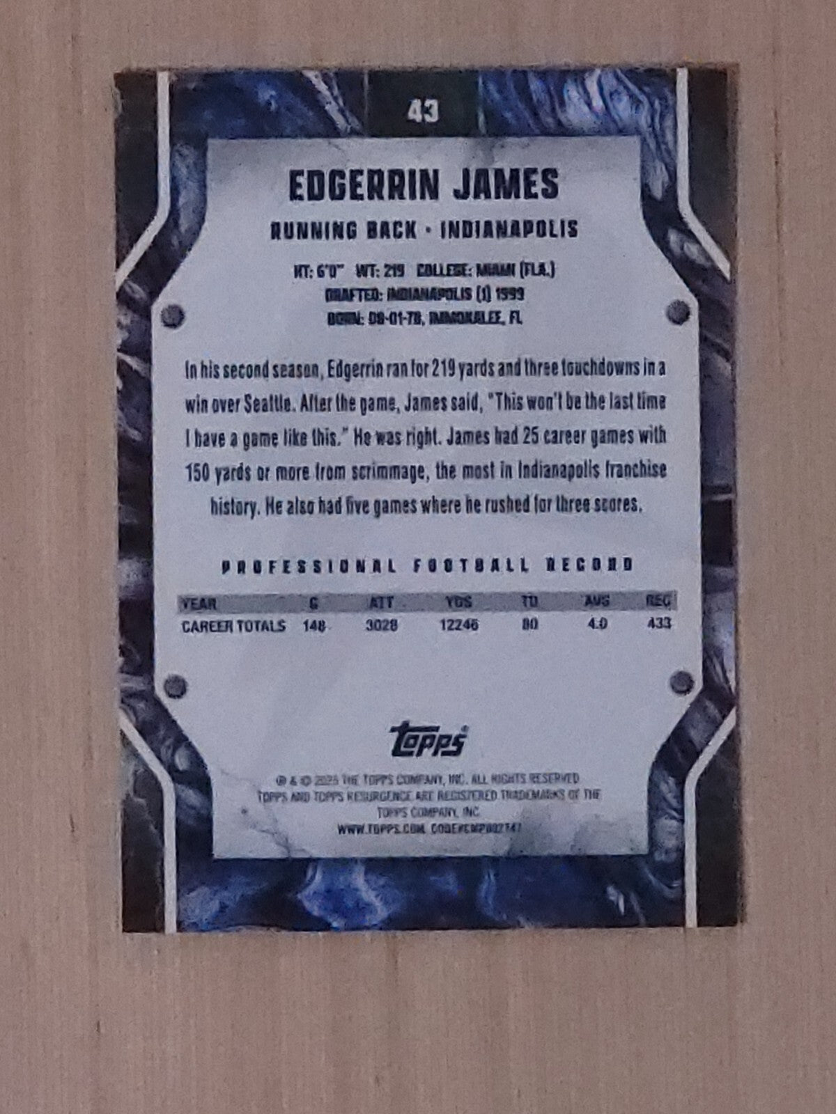 2025 Topps Resurgence #43 Edgerrin James Hyper