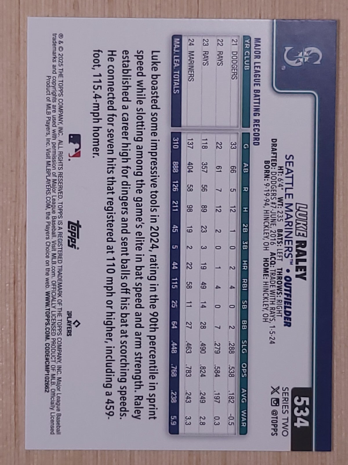 2025 Topps Series 2 - Luke Raley #534 Summer