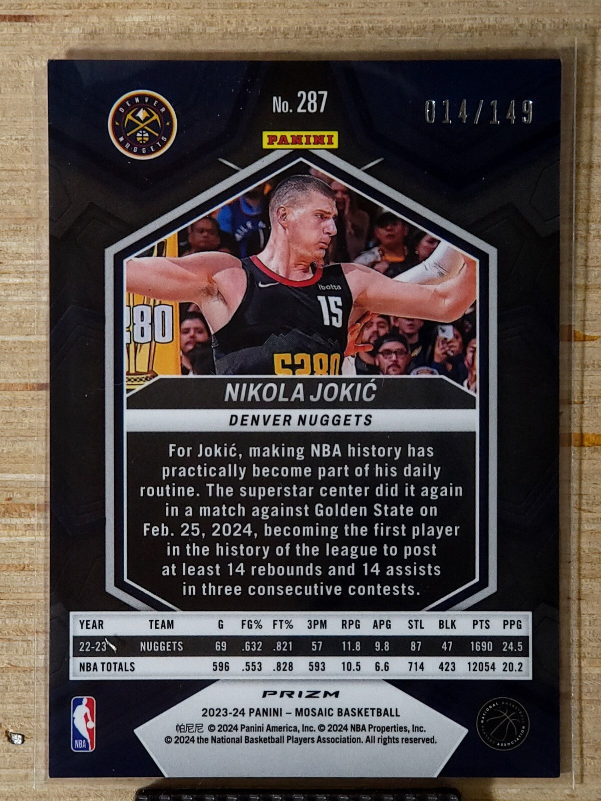 2023-24 Panini Mosaic - City Edition Nikola Jokić #287 Pink Mosaic Prizm 014/149