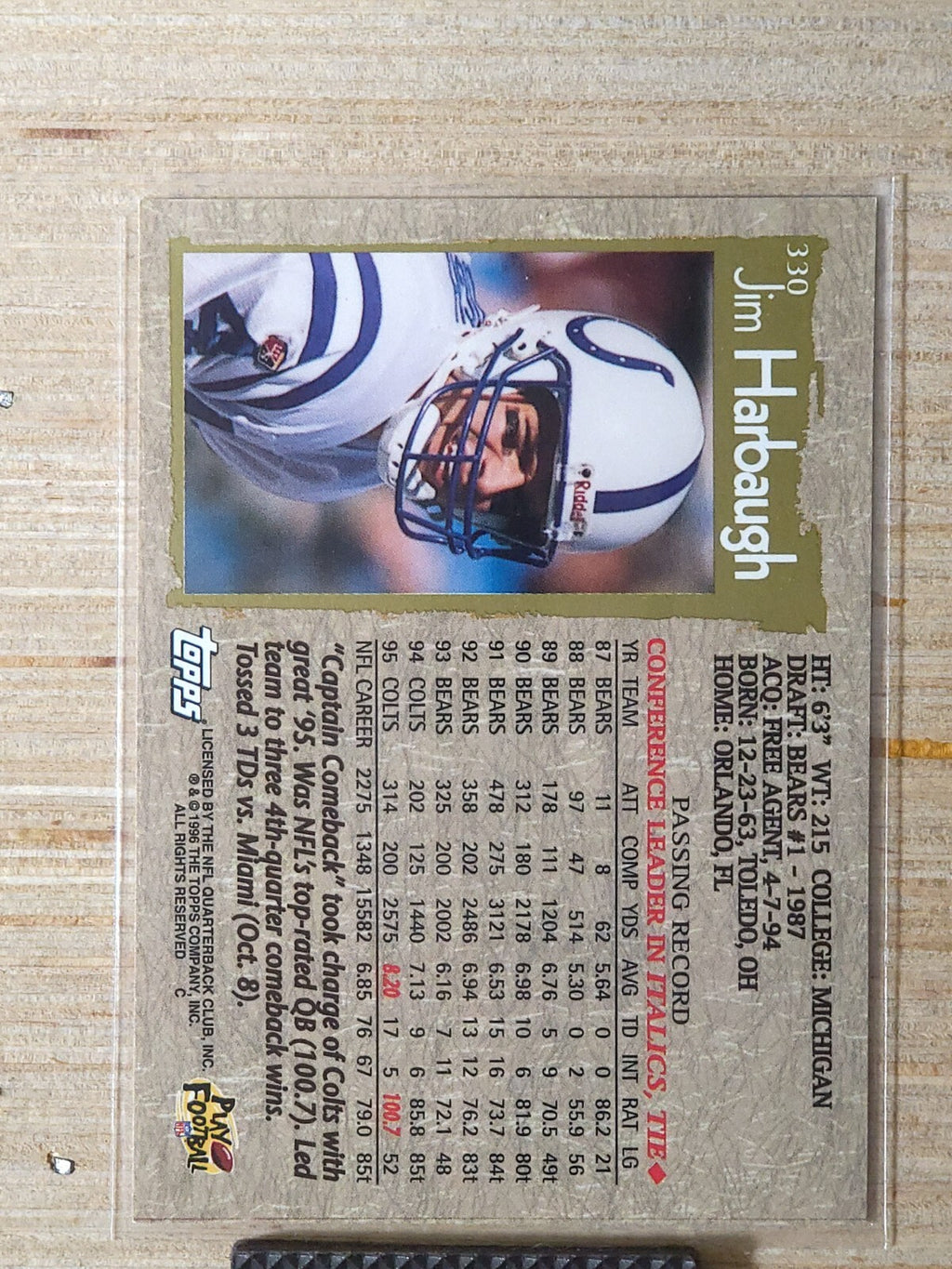 1996 Topps - Jim Harbaugh #330