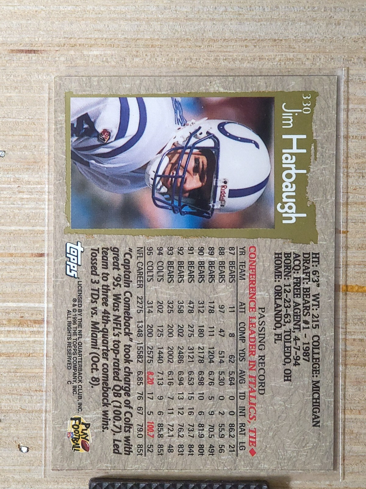 1996 Topps - Jim Harbaugh #330