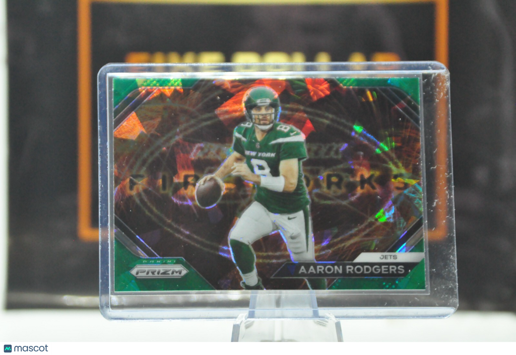 2023 Panini Prizm F-7 Aaron Rodgers Fireworks Green Ice Prizm New York Jets