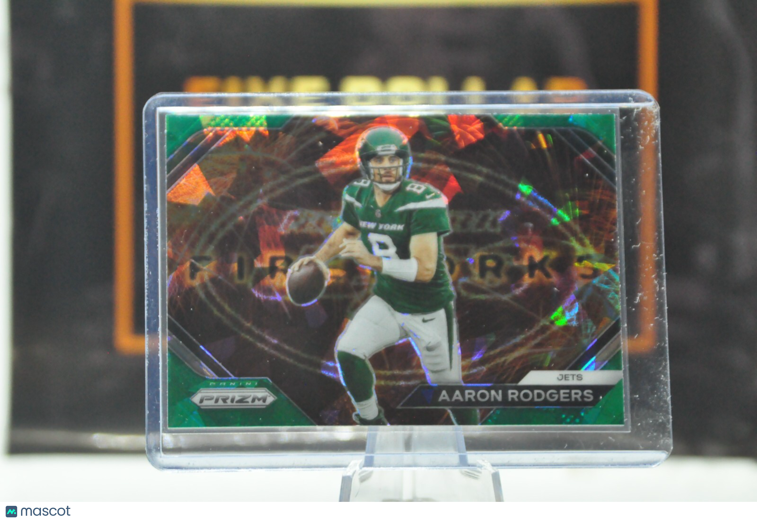 2023 Panini Prizm F-7 Aaron Rodgers Fireworks Green Ice Prizm New York Jets