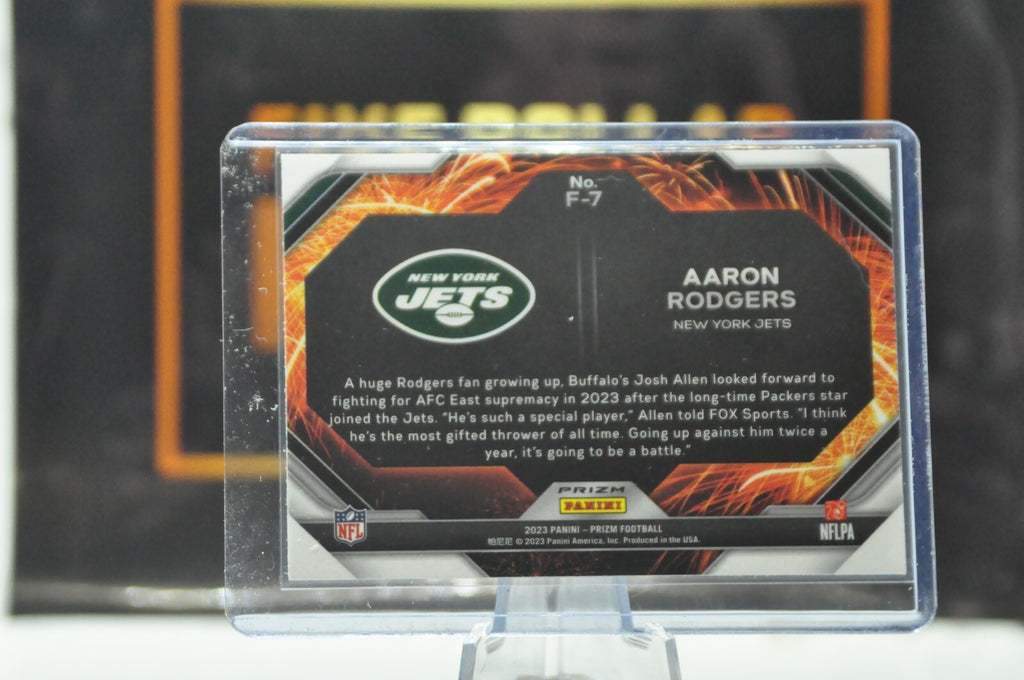 2023 Panini Prizm F-7 Aaron Rodgers Fireworks Green Ice Prizm New York Jets