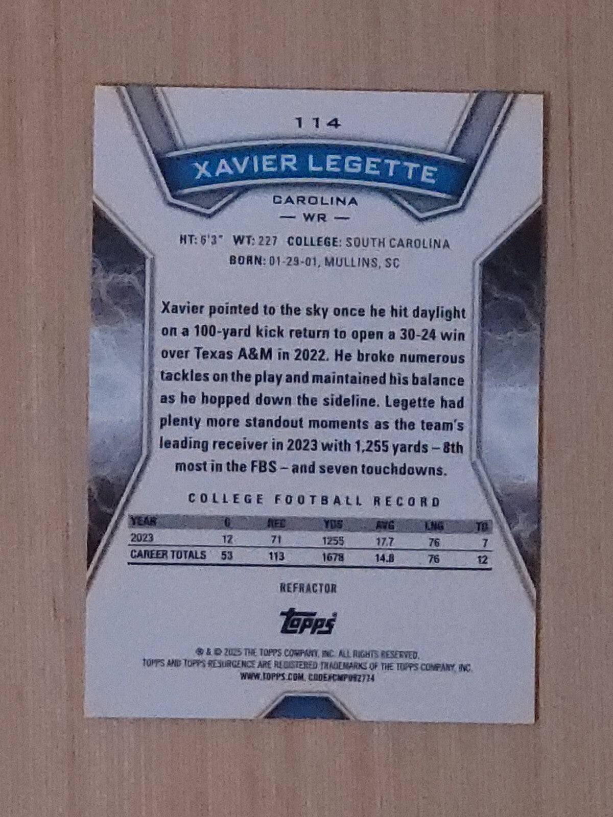 2025 Topps Resurgence 114 Xavier Legette Refractor