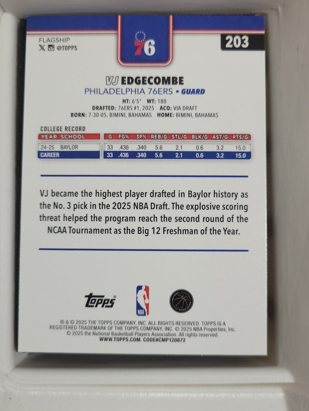 2025-26 Topps Vj Edgecombe 203 Baskets