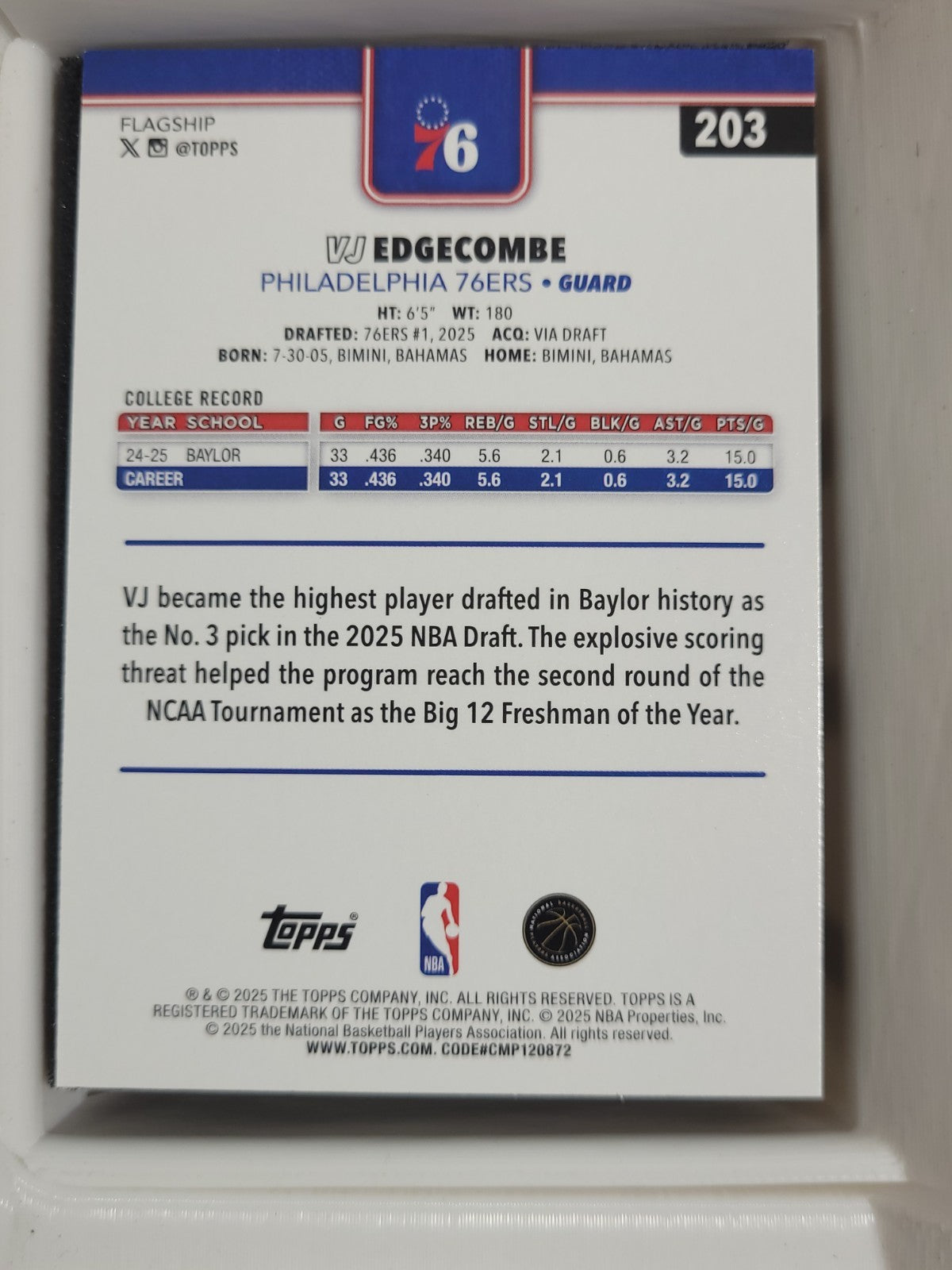 2025-26 Topps Vj Edgecombe 203 Baskets