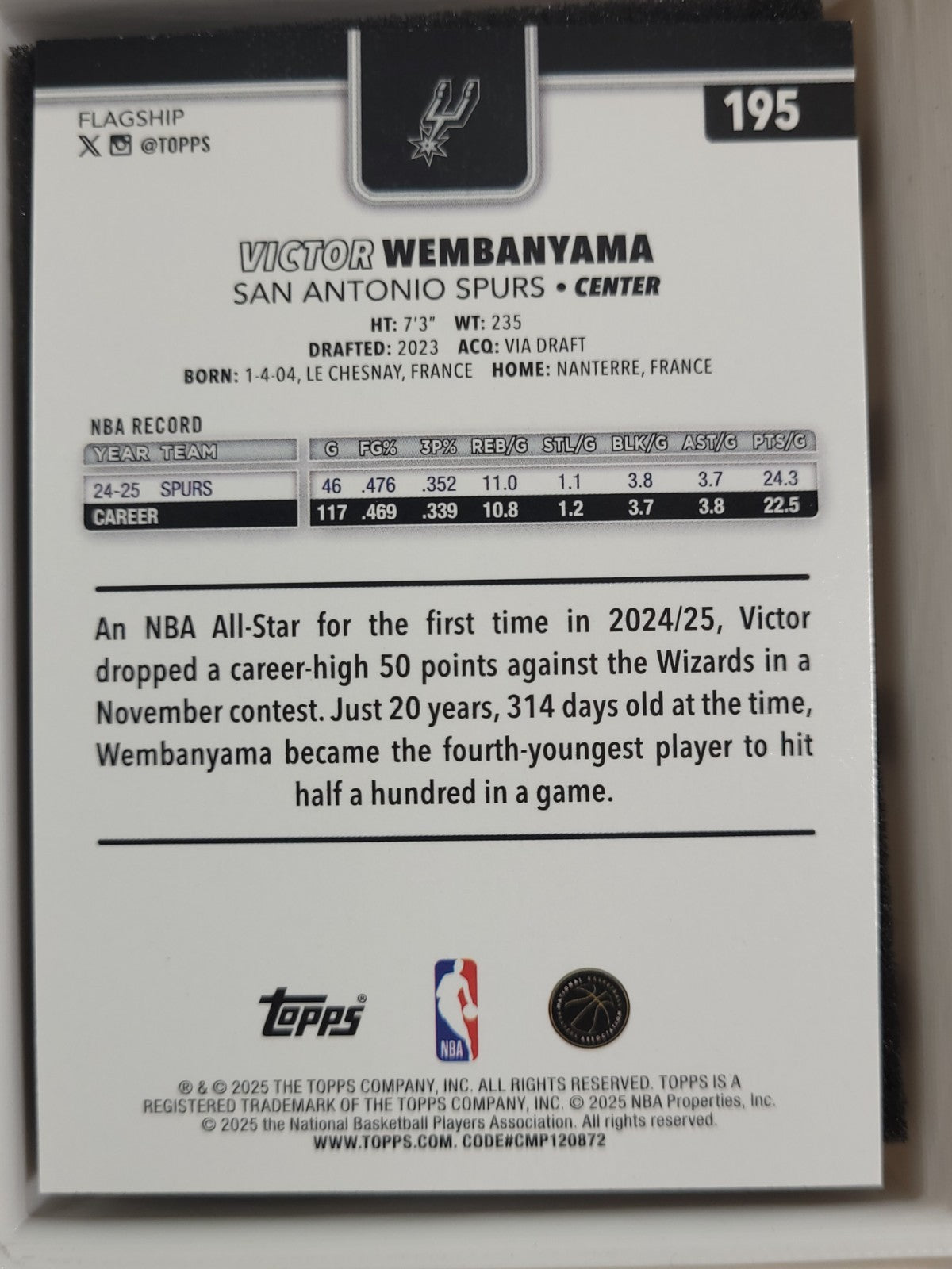 2025-26 Topps Basketball Victor Wembanyama #195