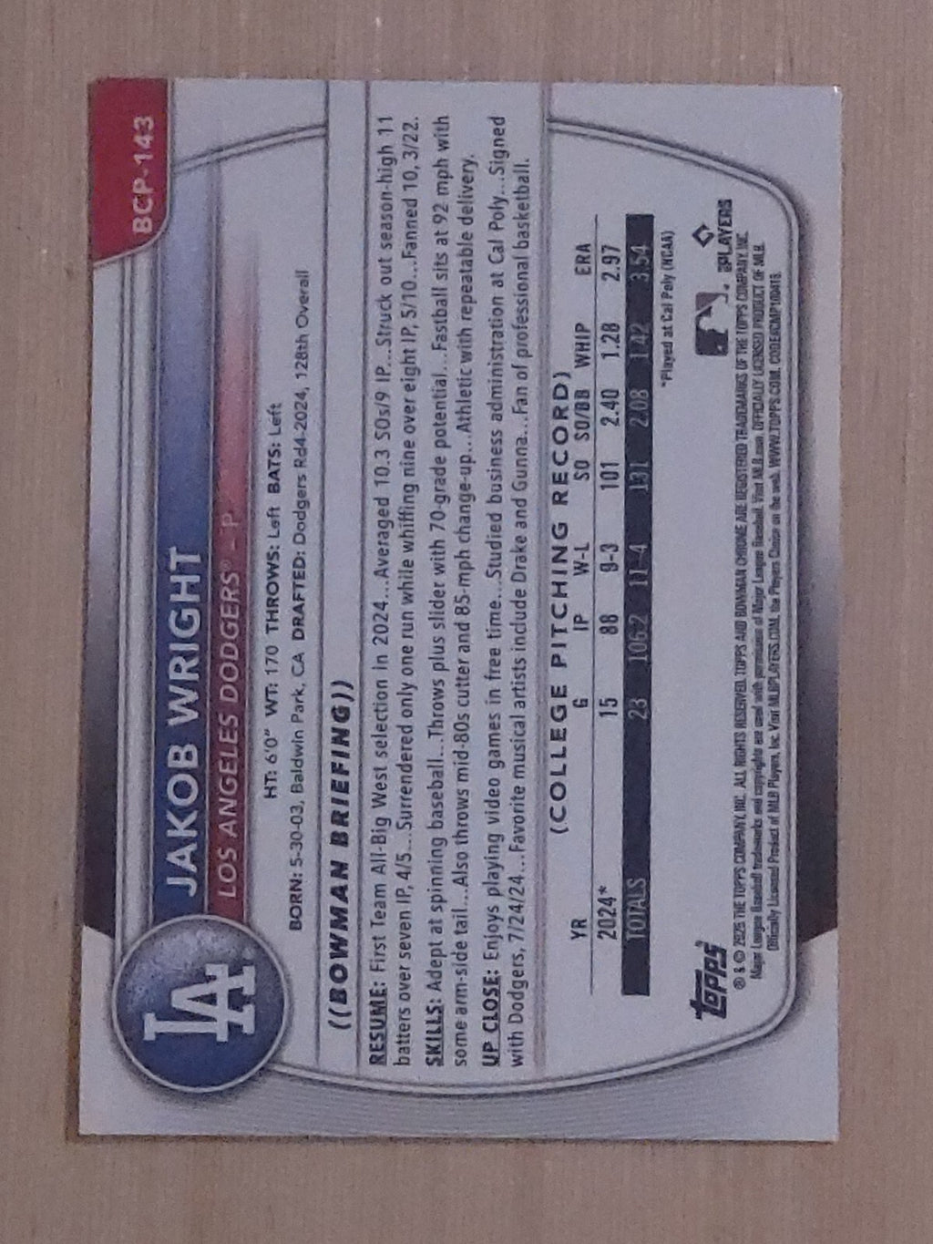 2025 Bowman Chrome BCP-143 Jakob Wright