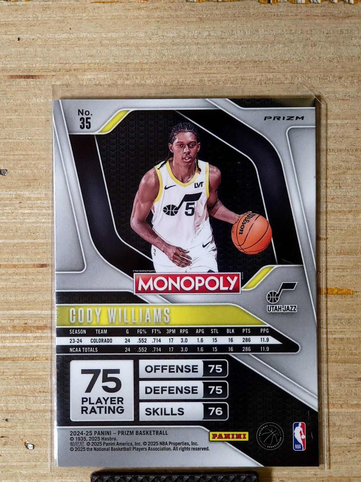2024 Panini NBA Prizm Monopoly Cody Williams #35 Ruby Wave
