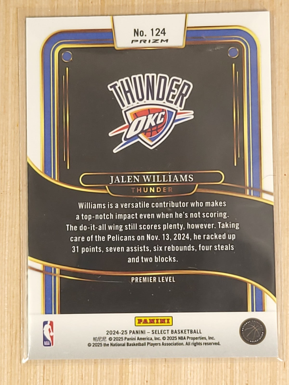 2024-25 Panini Select - Premier Level Jalen Williams #124 Tri-Color Prizm
