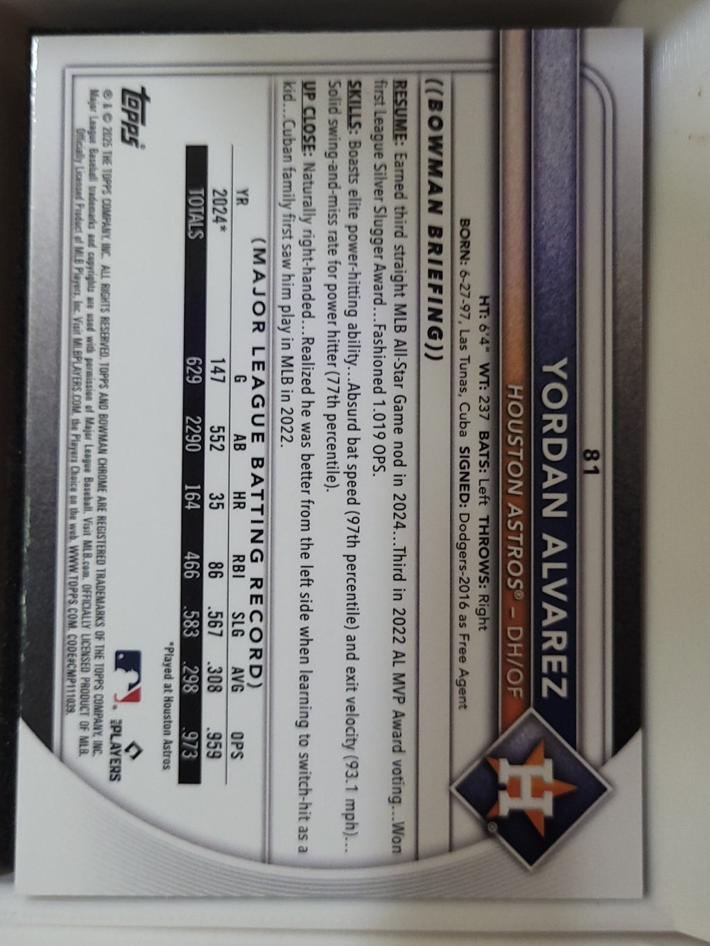 2025 Bowman Chrome Yordan Alvarez #81 Mojo Refractor