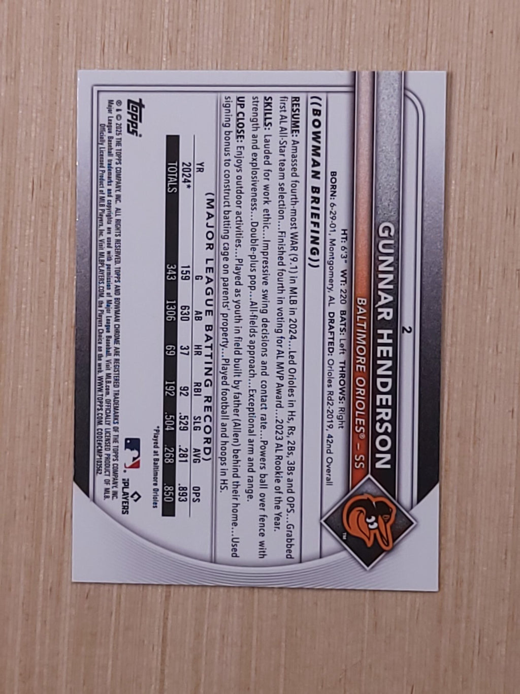 2025 Bowman Chrome - Gunnar Henderson #2 Mega Box Mojo
