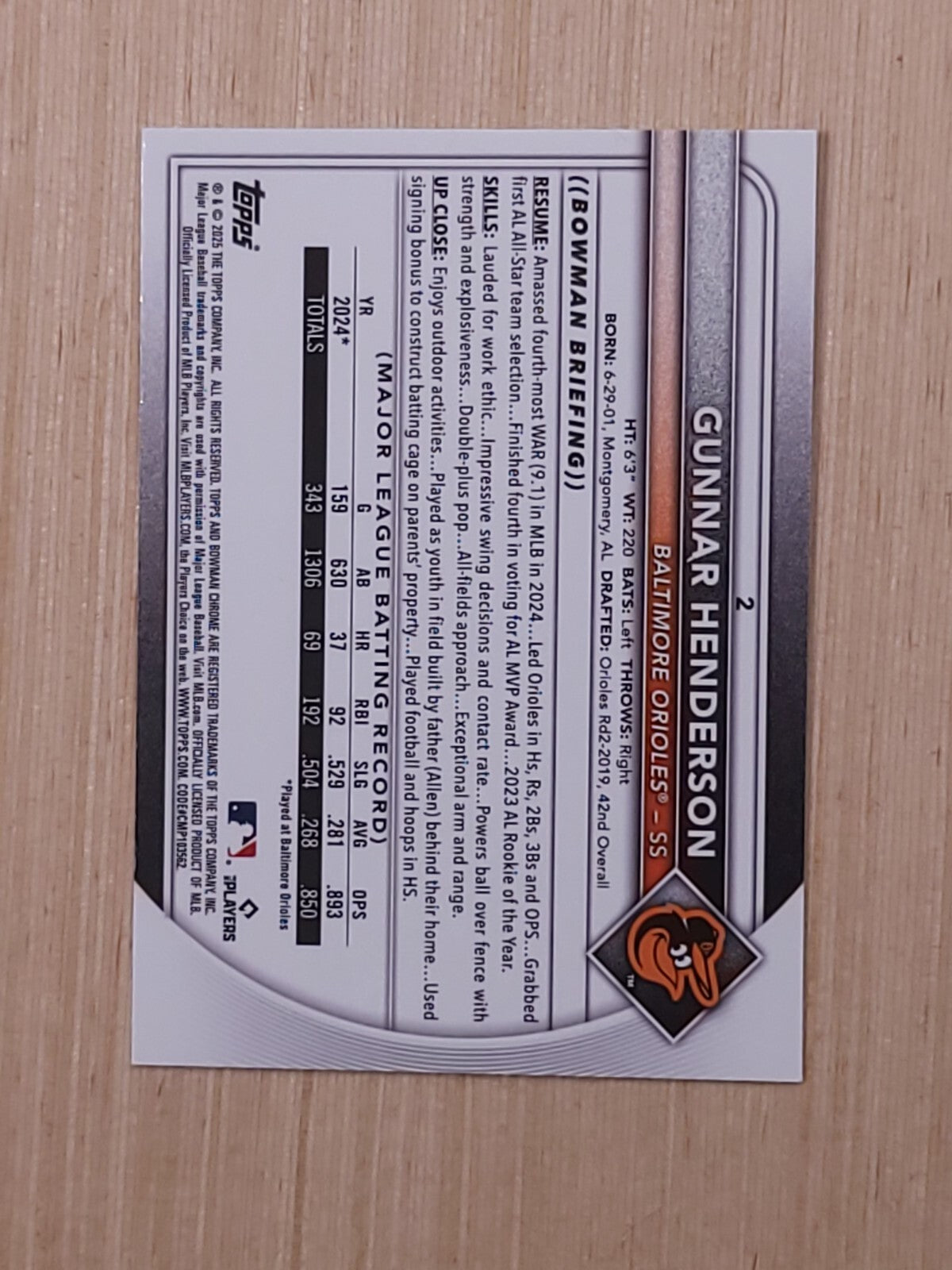2025 Bowman Chrome - Gunnar Henderson #2 Mega Box Mojo