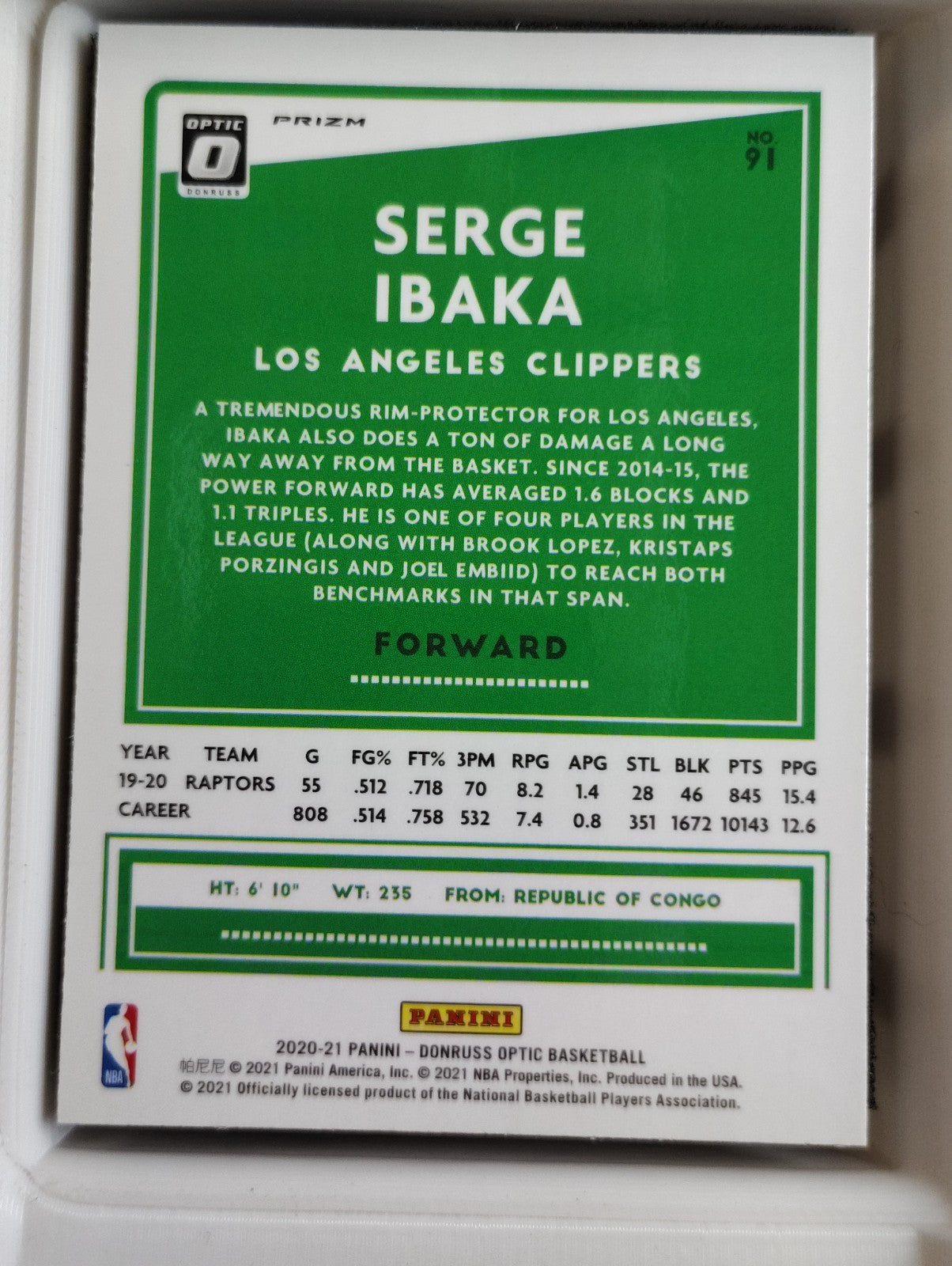 2020-21 Panini Donruss Optic Serge Ibaka #91 Purple Prizm