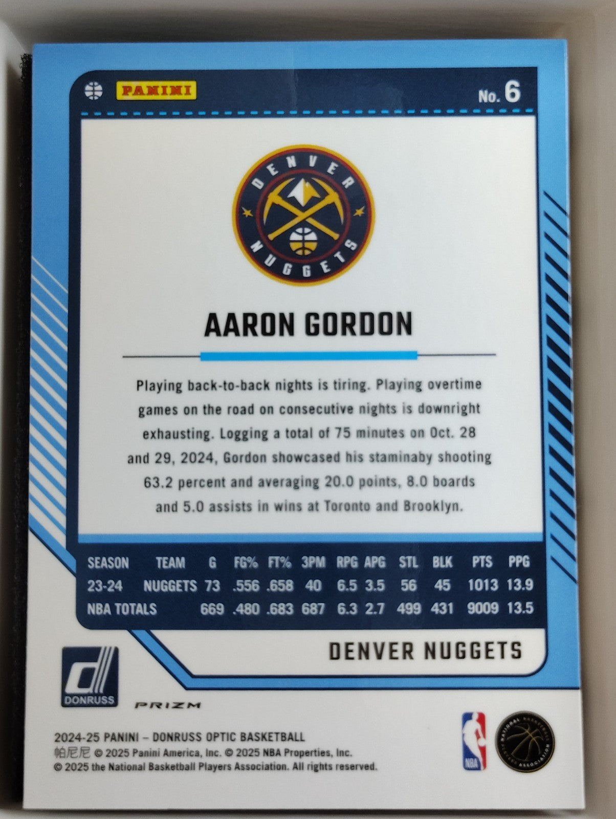 2024-25 Panini Donruss Optic Aaron Gordon #6 Purple Shock