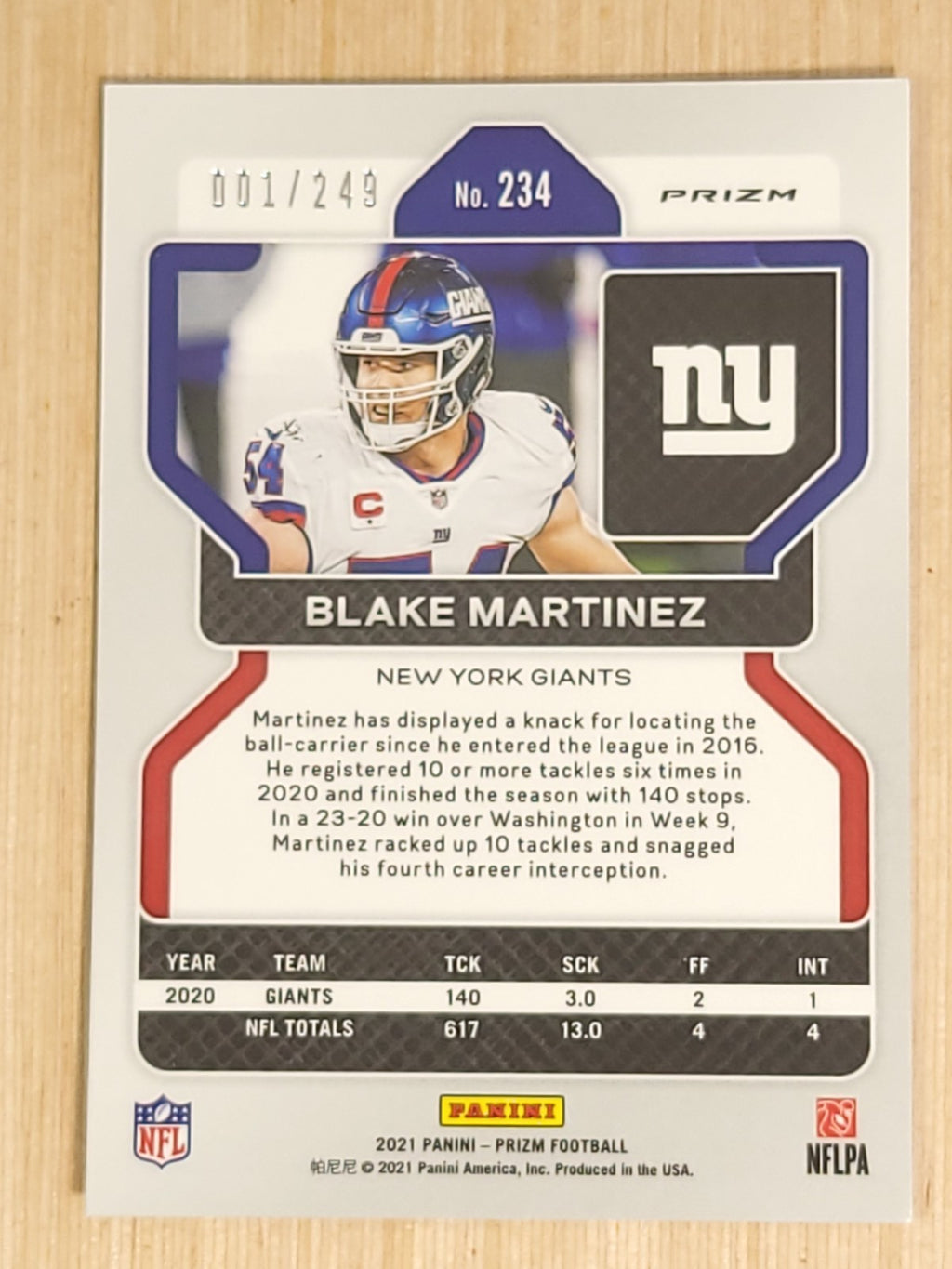 2021 Panini Prizm - Blake Martinez #234 Orange Prizm /249