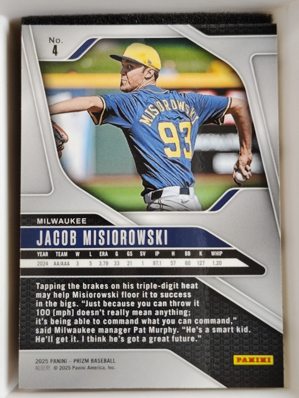 2025 Panini Prizm #4 Jacob Misiorowski