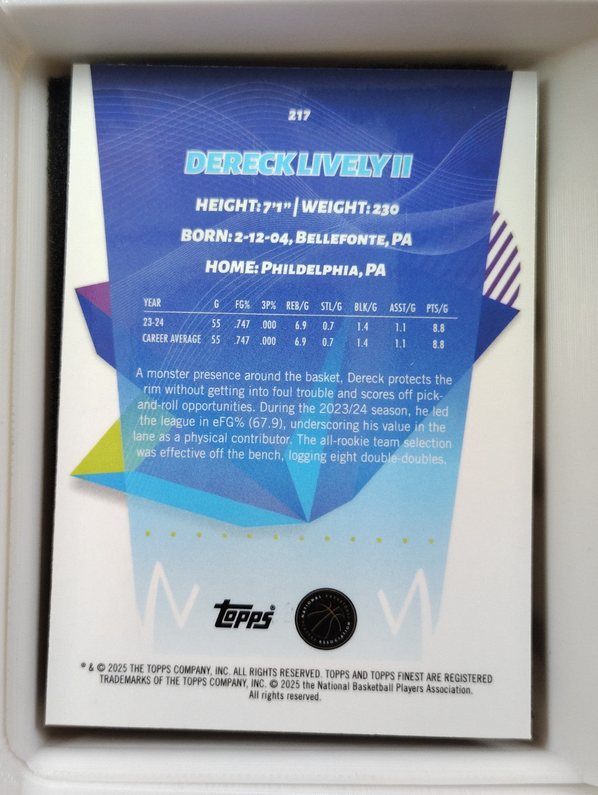 2024-25 Topps Finest Dereck Lively II #217 Blue 70/99