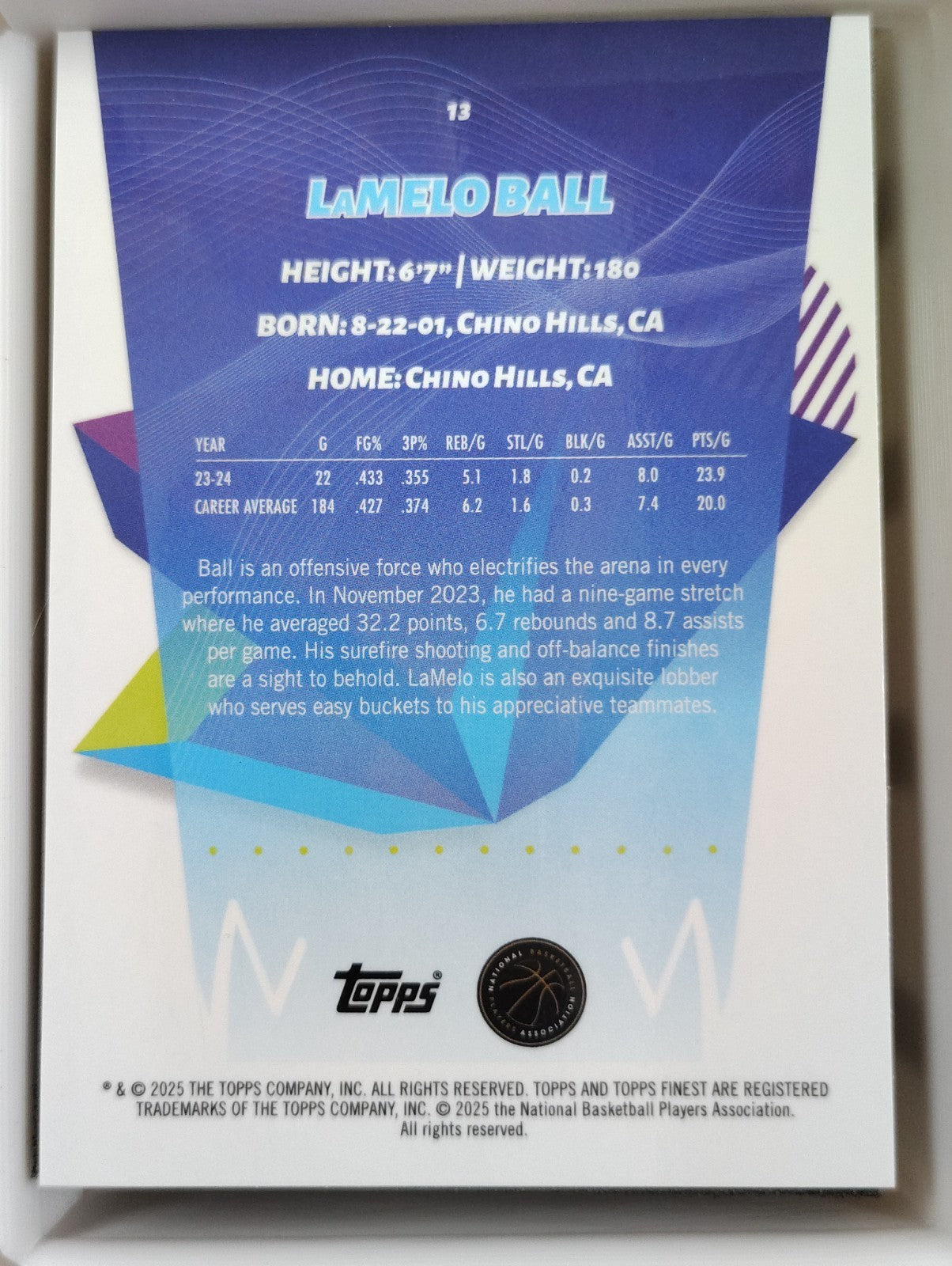 2024-25 Topps Finest LaMelo Ball #13 Orange Checkerboard Refractor 097/250