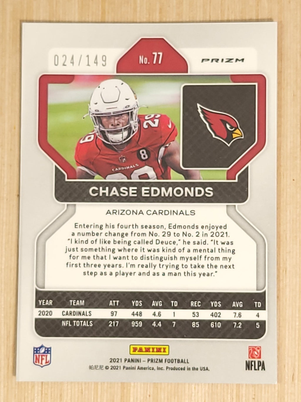 2021 Panini Prizm - Chase Edmonds #77 Red Wave Prizm /149