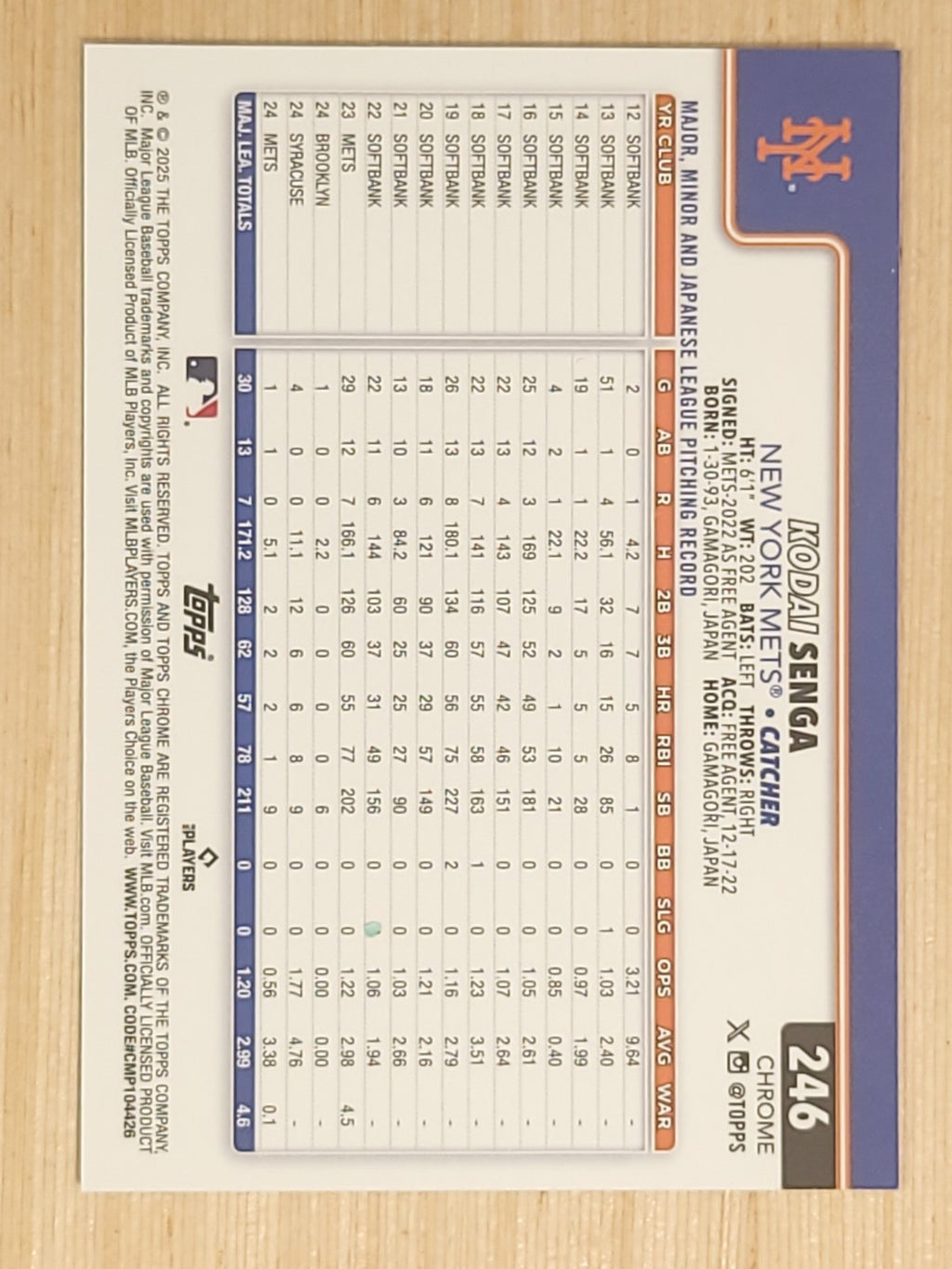 2025 Topps Chrome - Kodai Senga #246 Purple 198/250