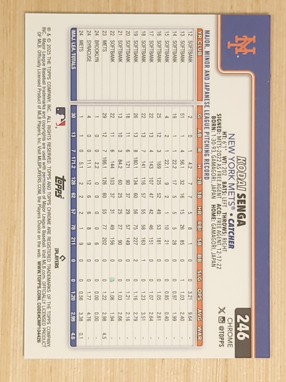 2025 Topps Chrome - Kodai Senga #246 Purple 198/250