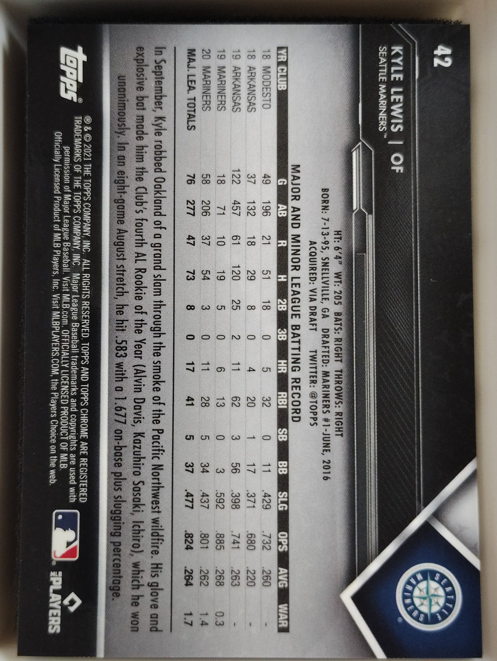 2021 Topps Chrome Black - Kyle Lewis #42