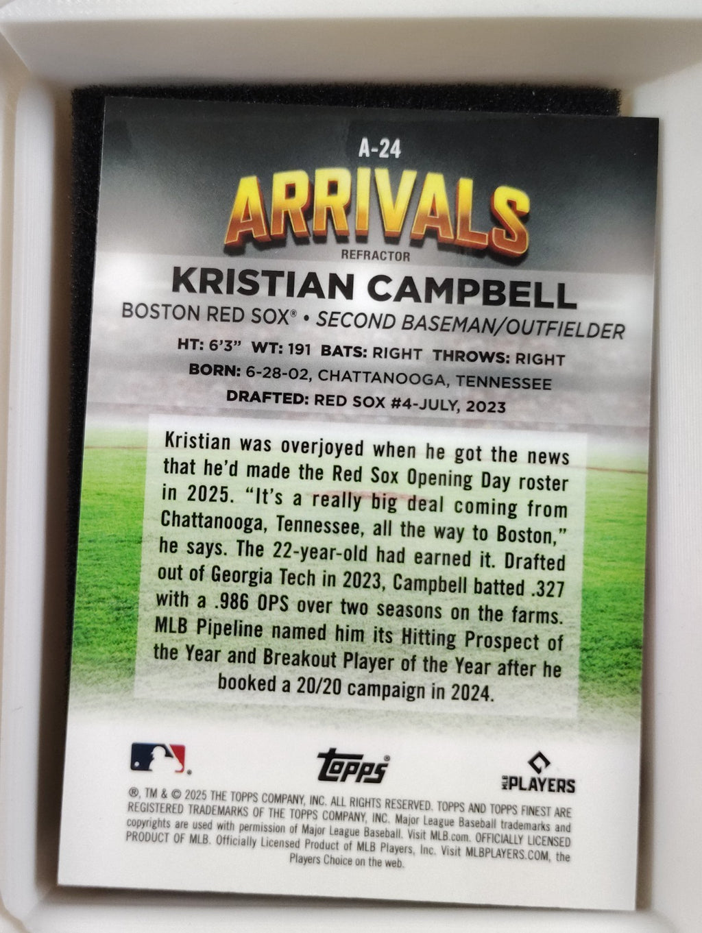 2025 Topps Finest - Arrivals Kristian Campbell #A-24 Refractor (RC)