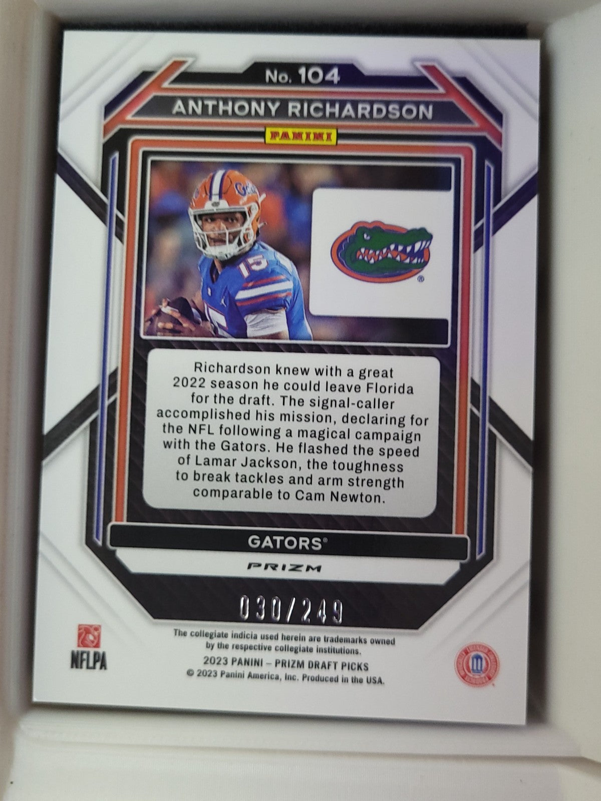 2023 Panini Prizm Draft Picks Anthony Richardson #104 Blue Wave 030/249