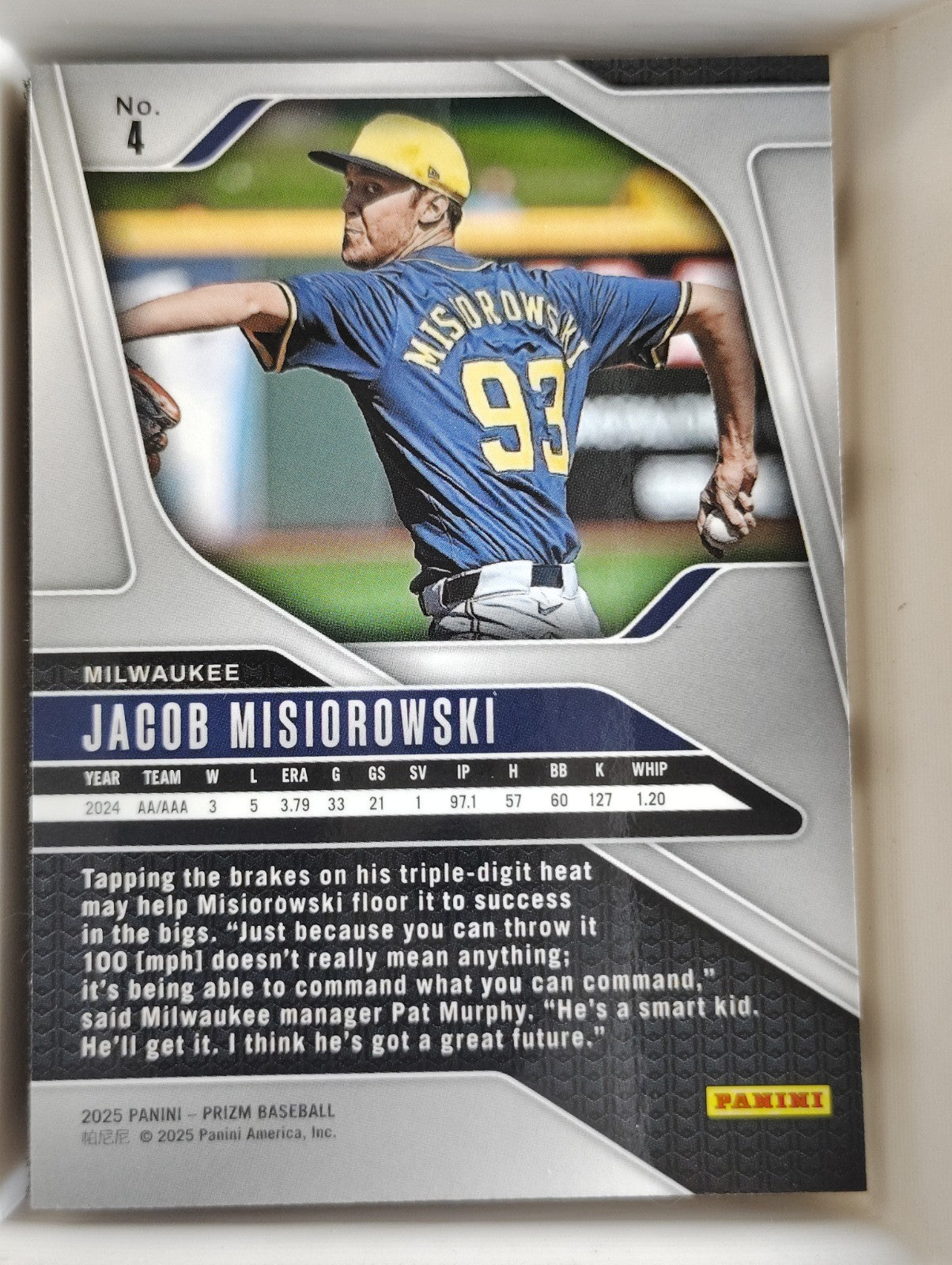 2025 Panini Prizm #4 Jacob Misiorowski